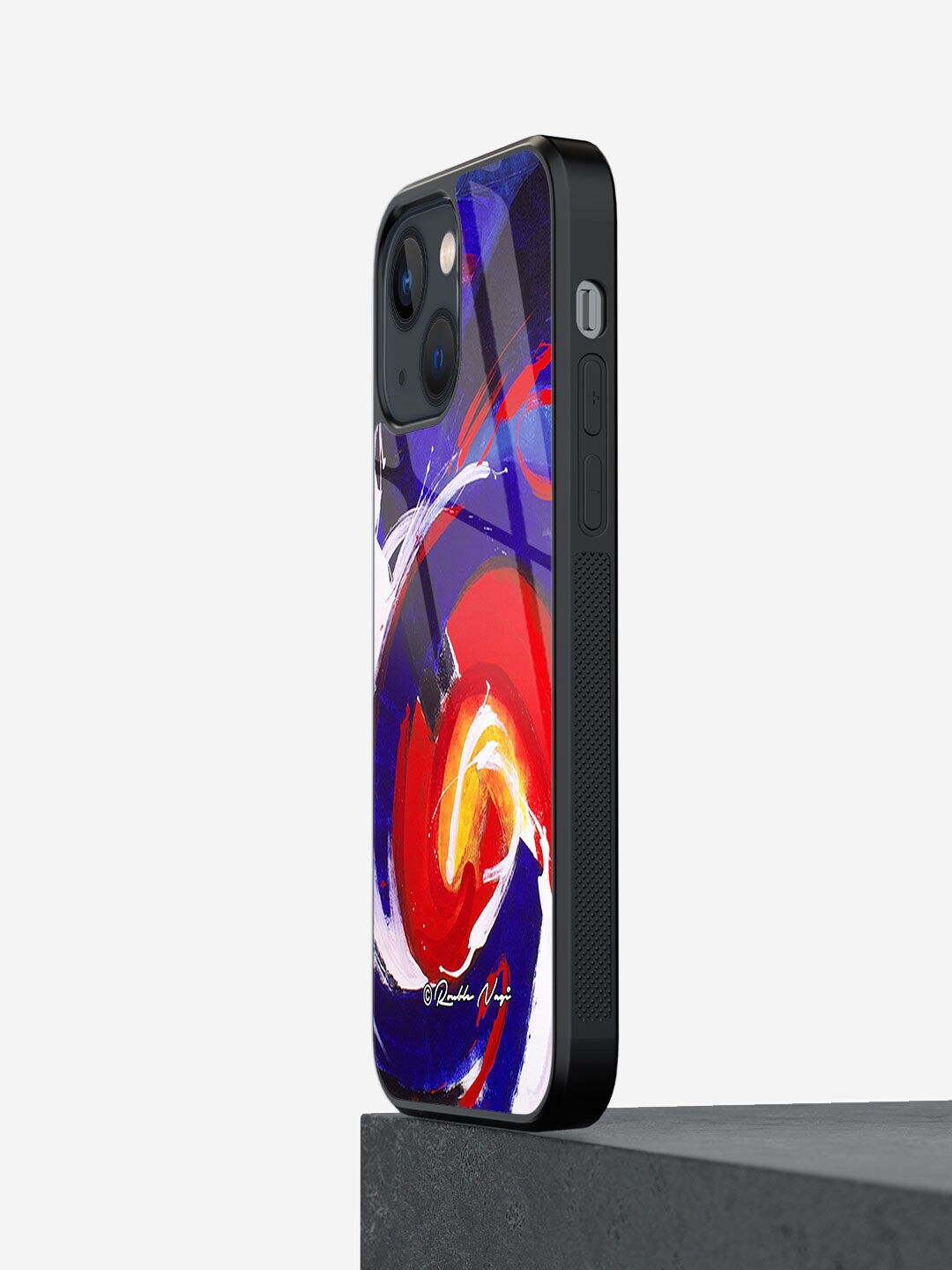 

macmerise iPhone 13 Mini Waves Printed Glass Phone Back Case, Blue