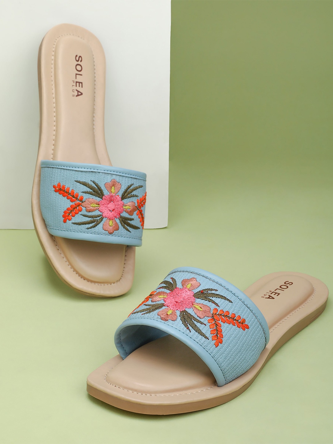 

Paragon Embroidered Lightweight Open Toe Flats, Blue