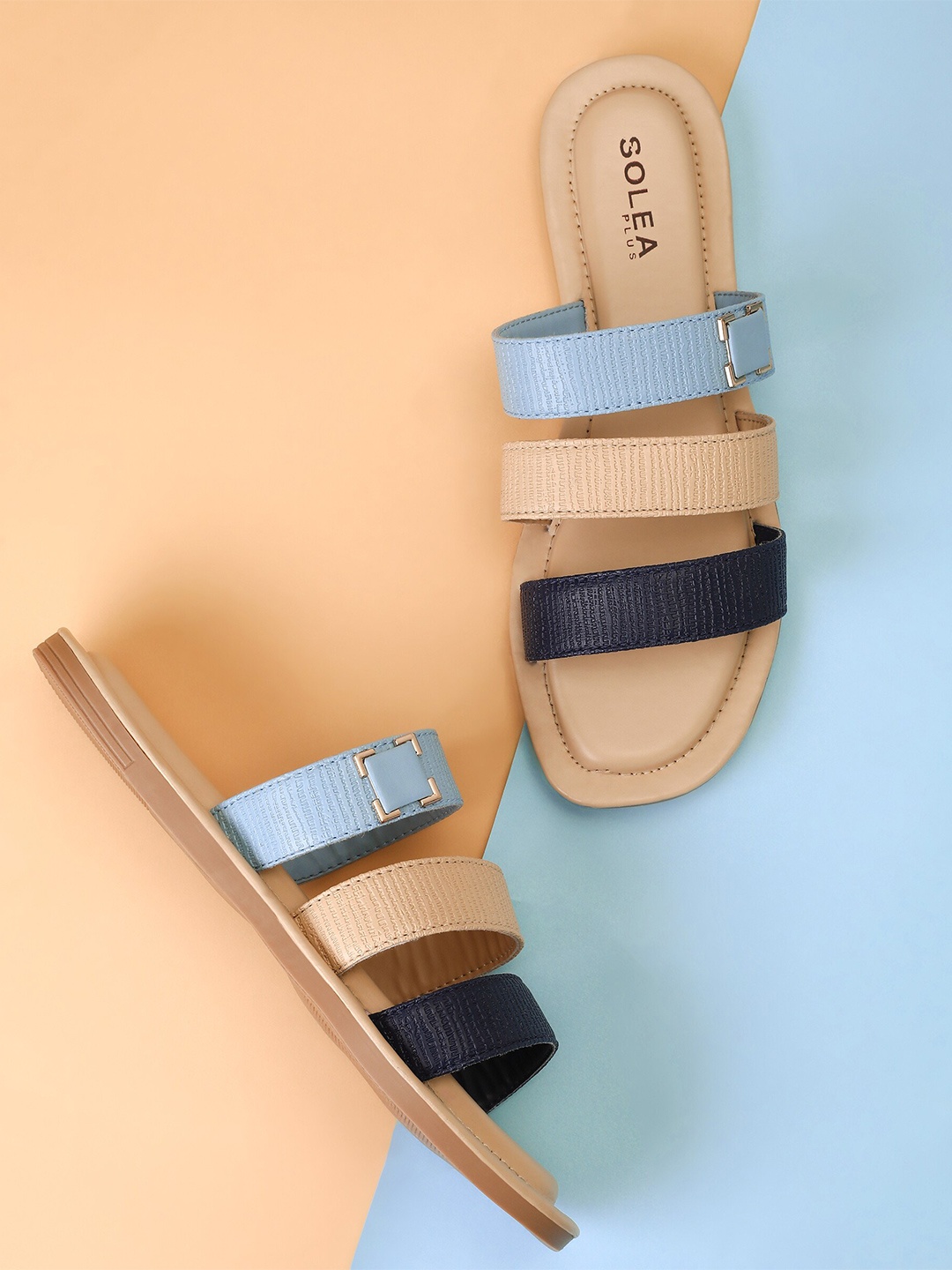 

Paragon Lightweight Colourblocked Open Toe Flats, Blue