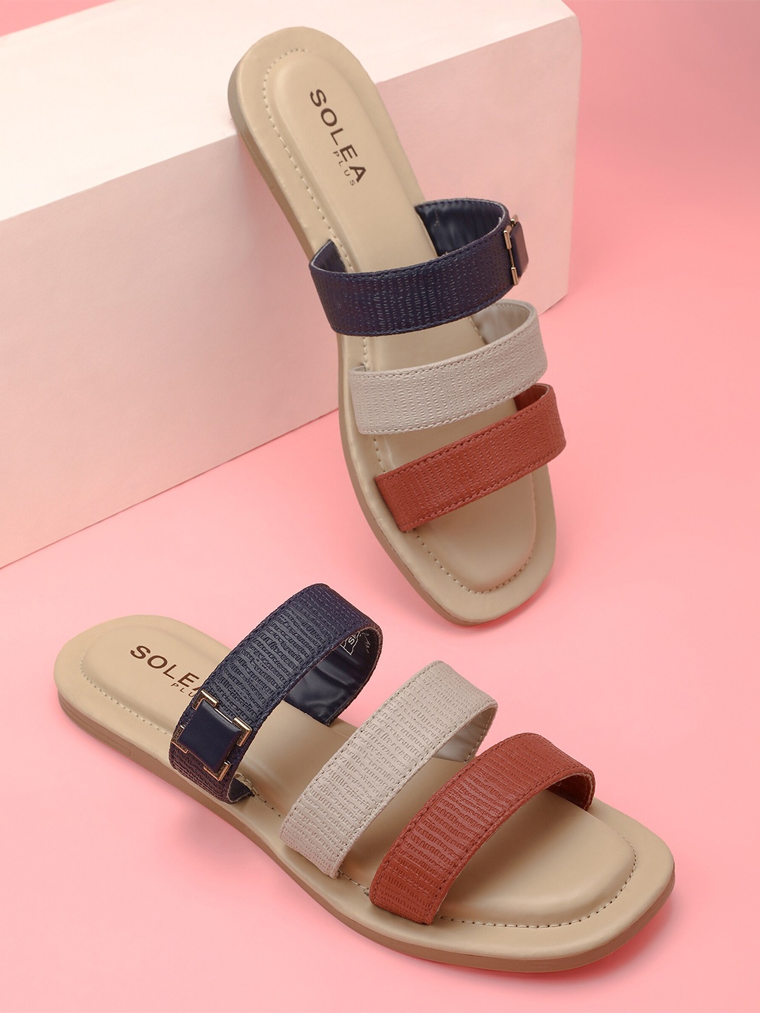 

Paragon Lightweight Colourblocked Open Toe Flats, Navy blue