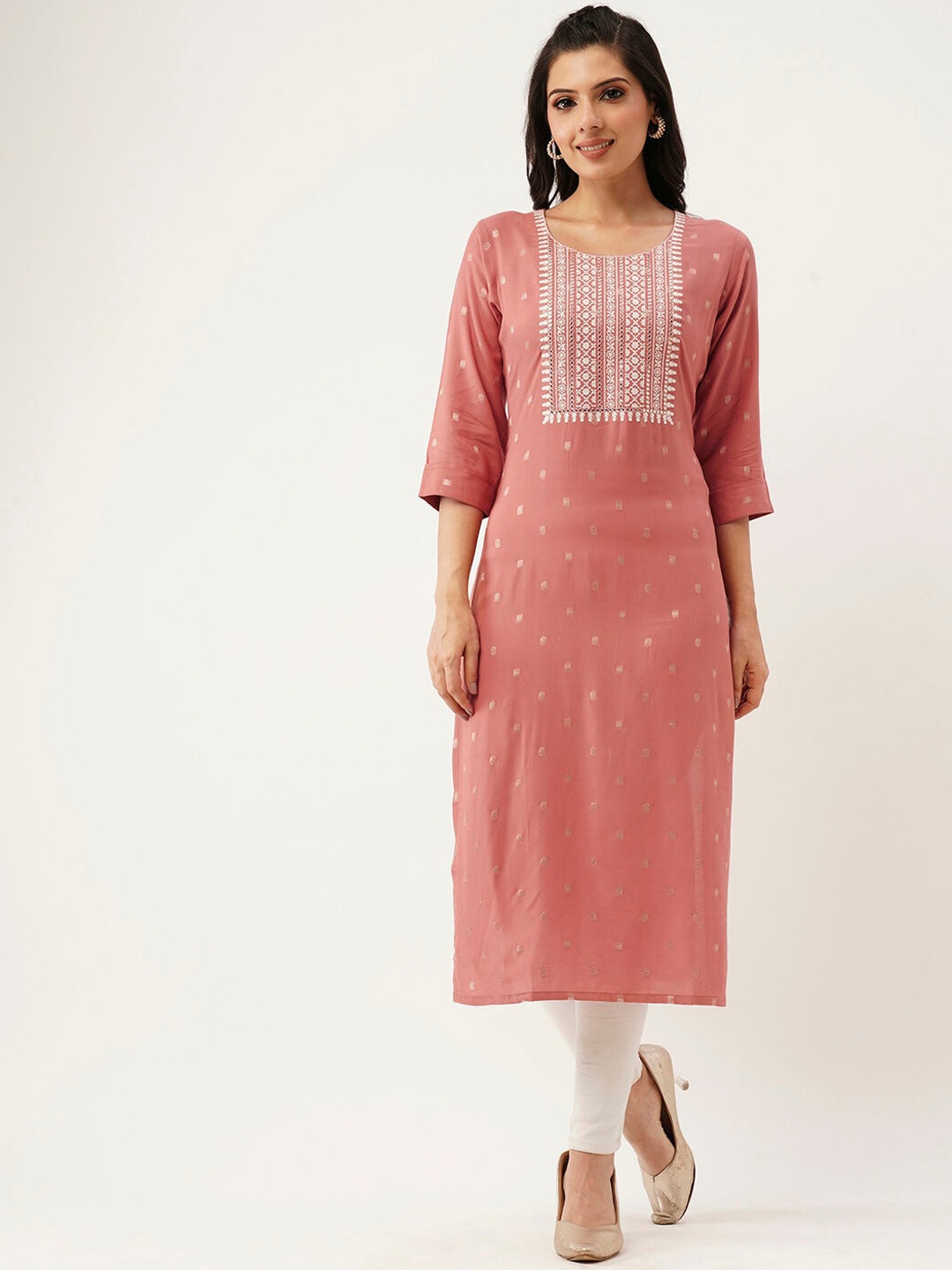 

ZOLA Woven Design Thread Work Straight Kurta, Mauve