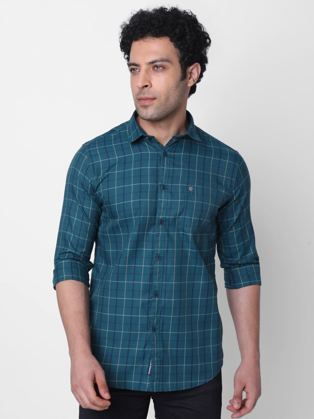 

Oxemberg Classic Slim Fit Grid Tattersall Checked Casual Shirt, Teal
