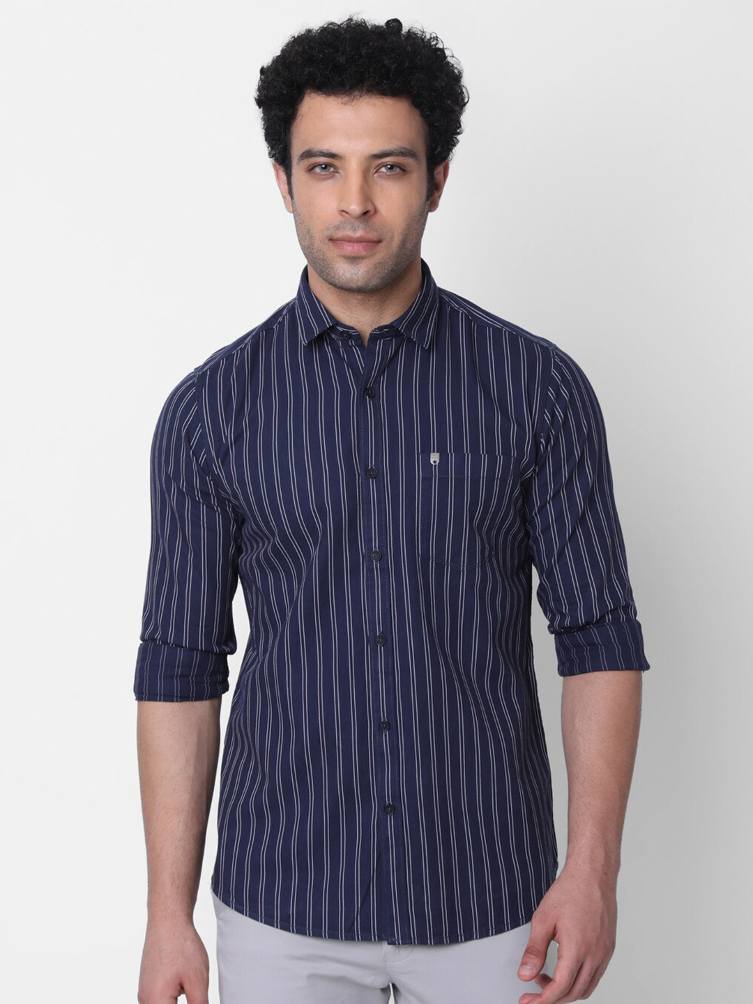 

Oxemberg Classic Slim Fit Grid Striped Casual Shirt, Grey