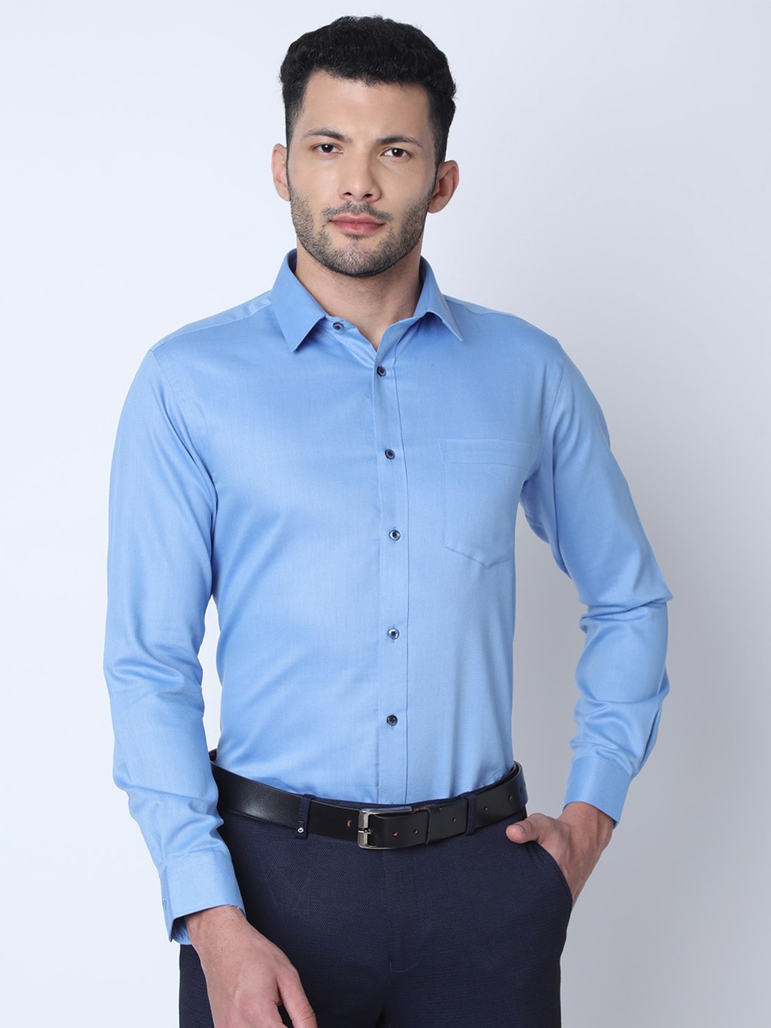 

Oxemberg Spread Collar Classic Slim Fit Opaque Formal Shirt, Blue