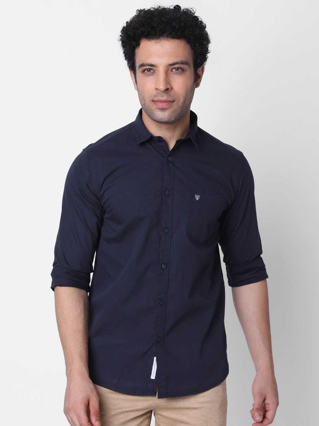 

Oxemberg Spread Collar Classic Slim Fit Opaque Casual Shirt, Navy blue