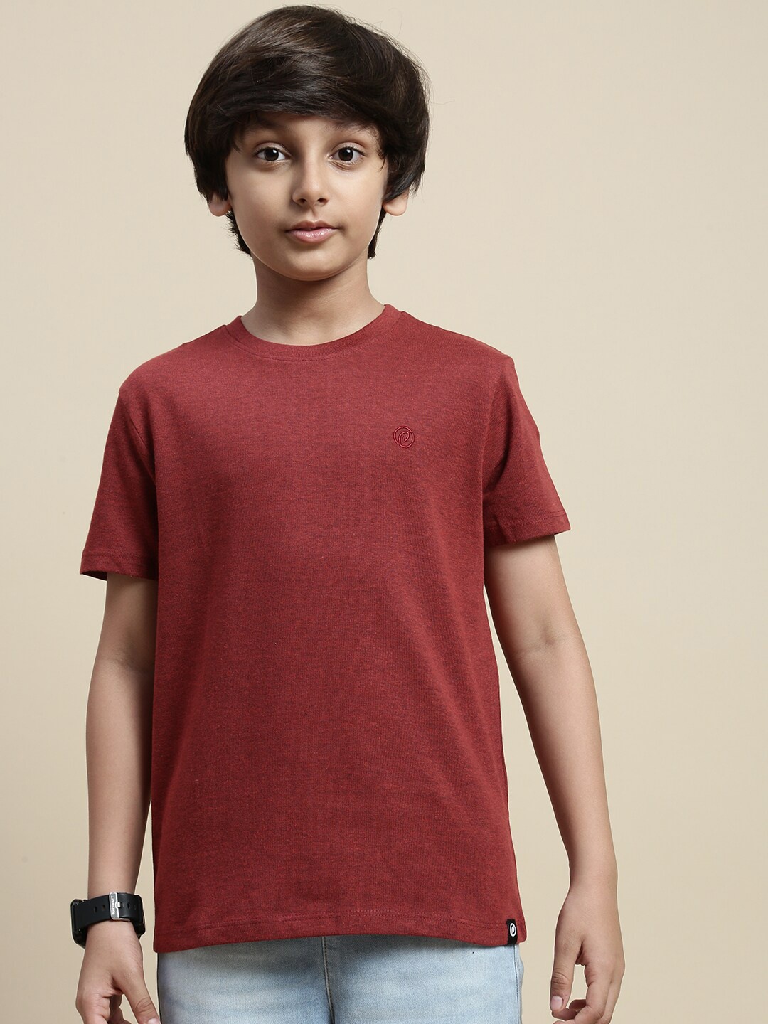 

PIPIN Boys Round Neck Cotton T-shirt, Maroon