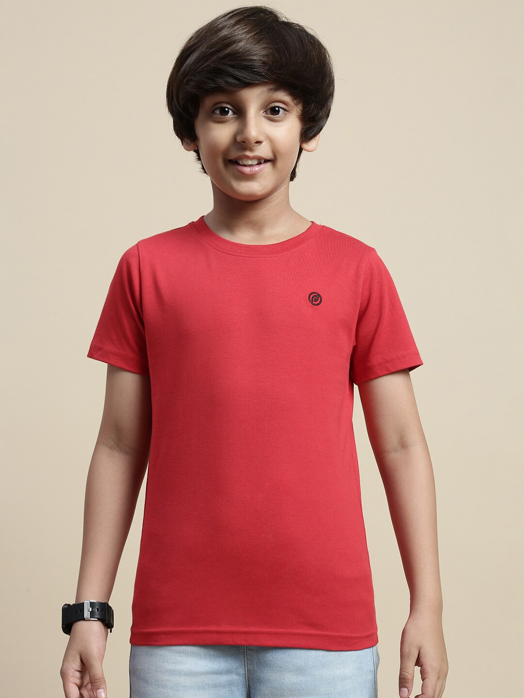 

PIPIN Boys Round Neck Pure Cotton T-shirt, Red