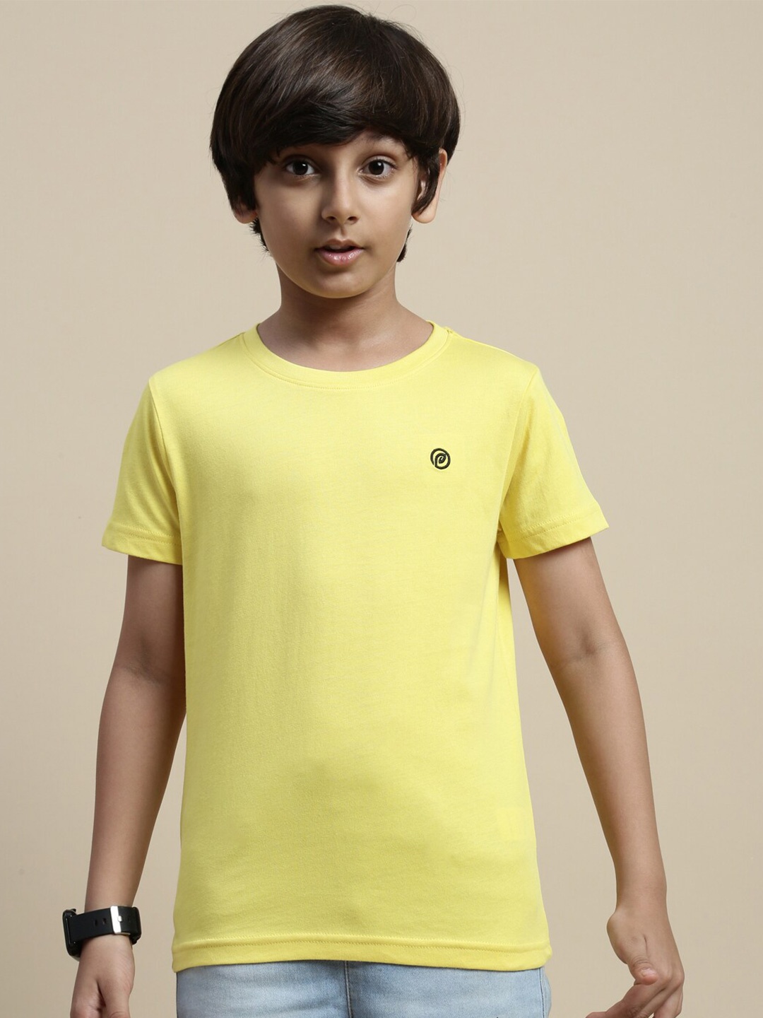 

PIPIN Boys Round Neck Cotton T-shirt, Yellow