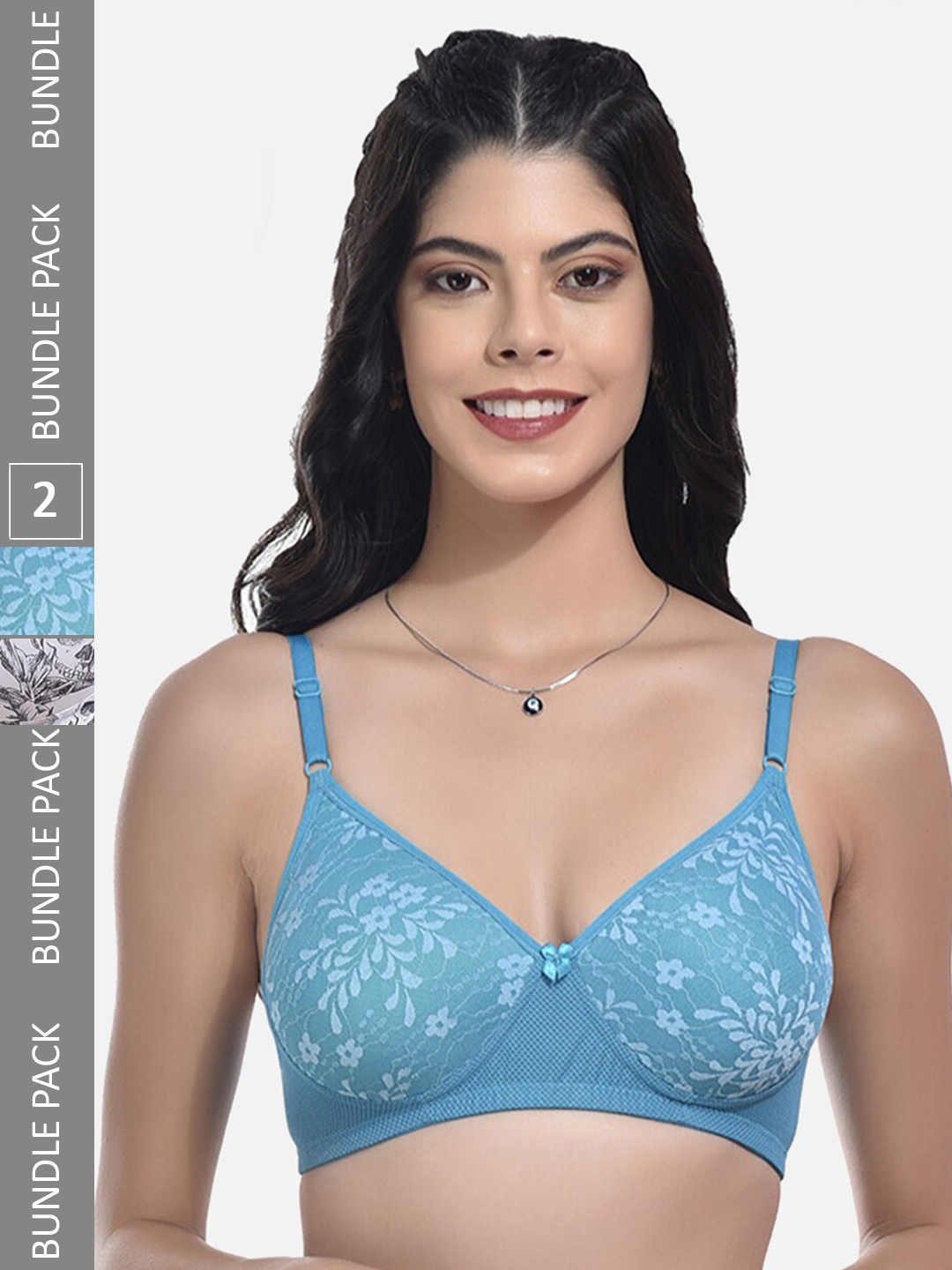 

StyFun Pack Of 2 Full Coverage Lightly Padded Everyday Bra With All Day Comfort, Blue