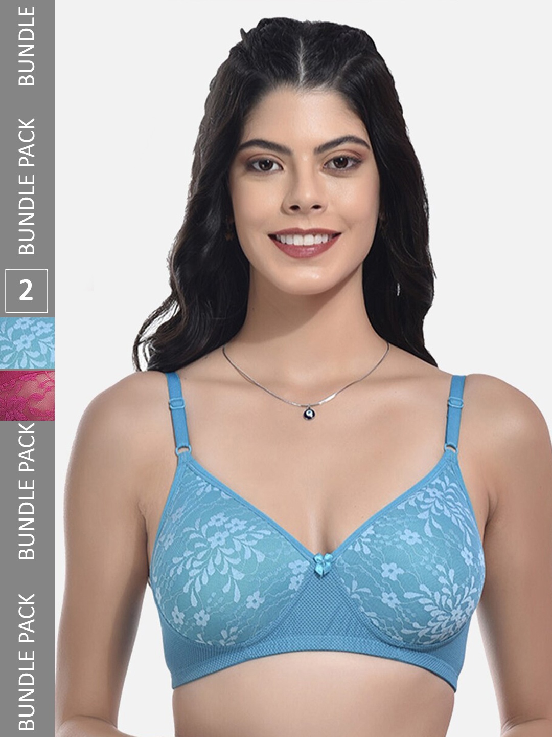 

StyFun Pack Of 2 Full Coverage Lightly Padded Everyday Bra With All Day Comfort, Blue