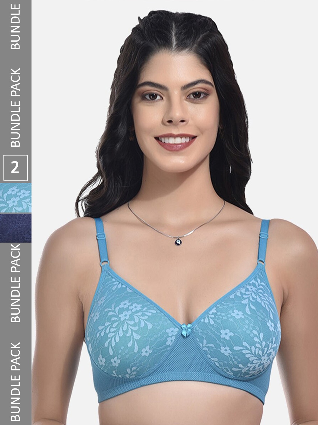 

StyFun Pack Of 2 Full Coverage Self Design Lightly Padded All Day Comfort Bras, Blue