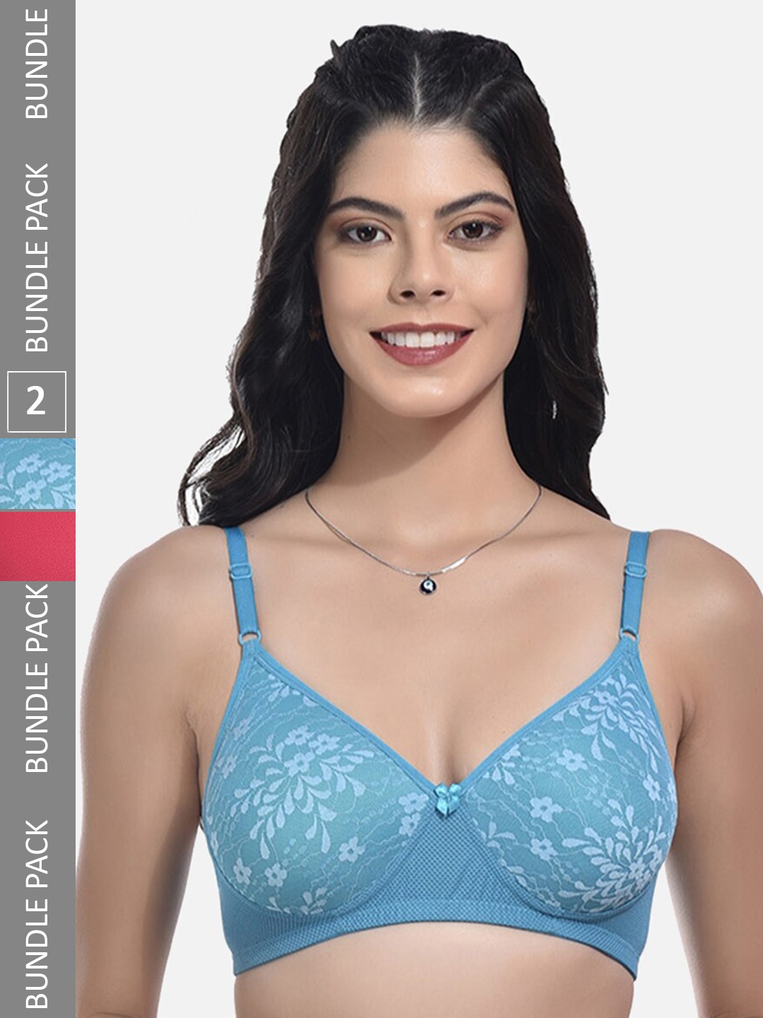 

StyFun Pack Of 2 Full Coverage Self Design Lightly Padded All Day Comfort Bras, Blue