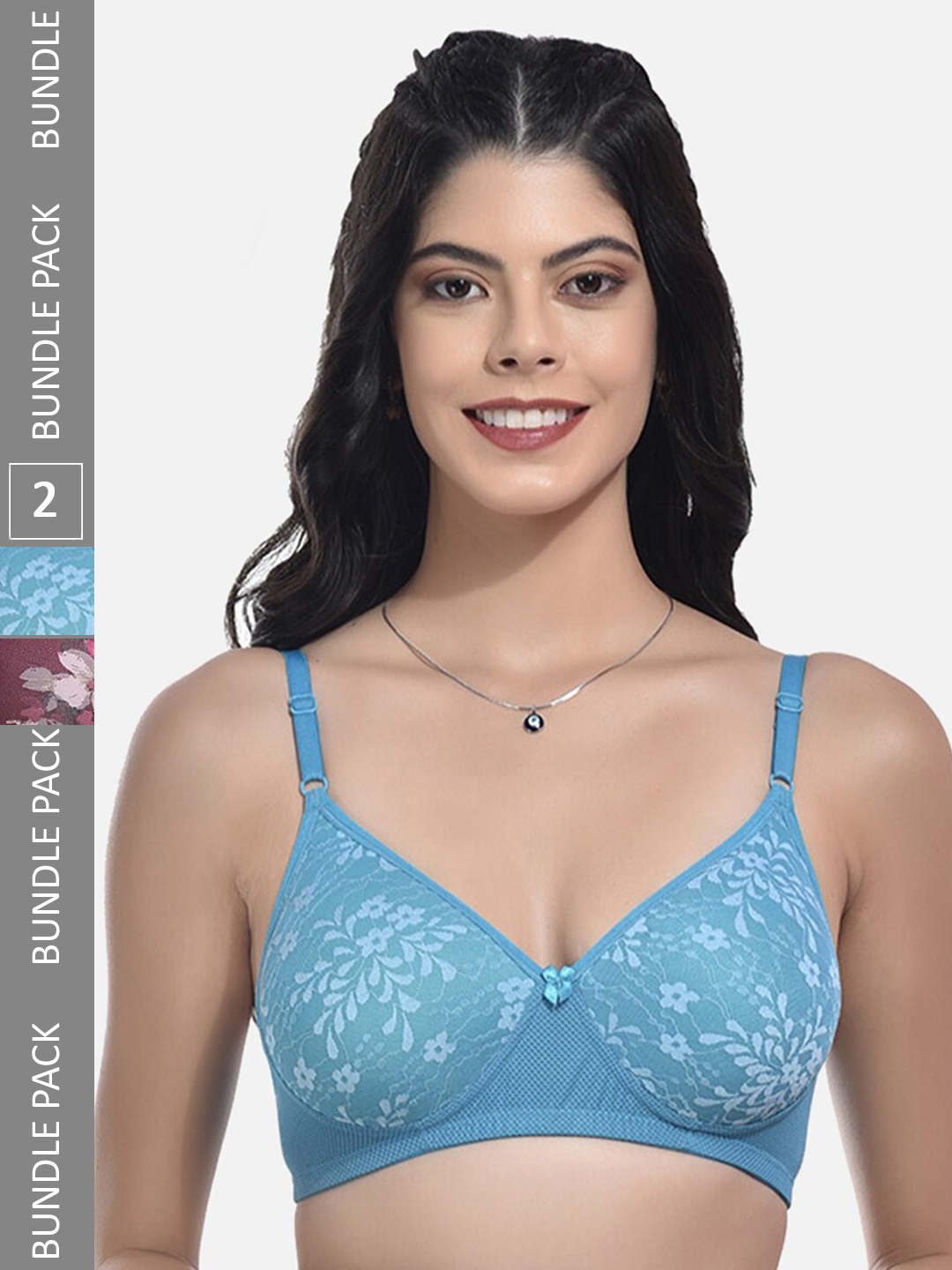 

StyFun Pack Of 2 Printed Full Coverage Lightly Padded All Day Comfort Bra, Blue