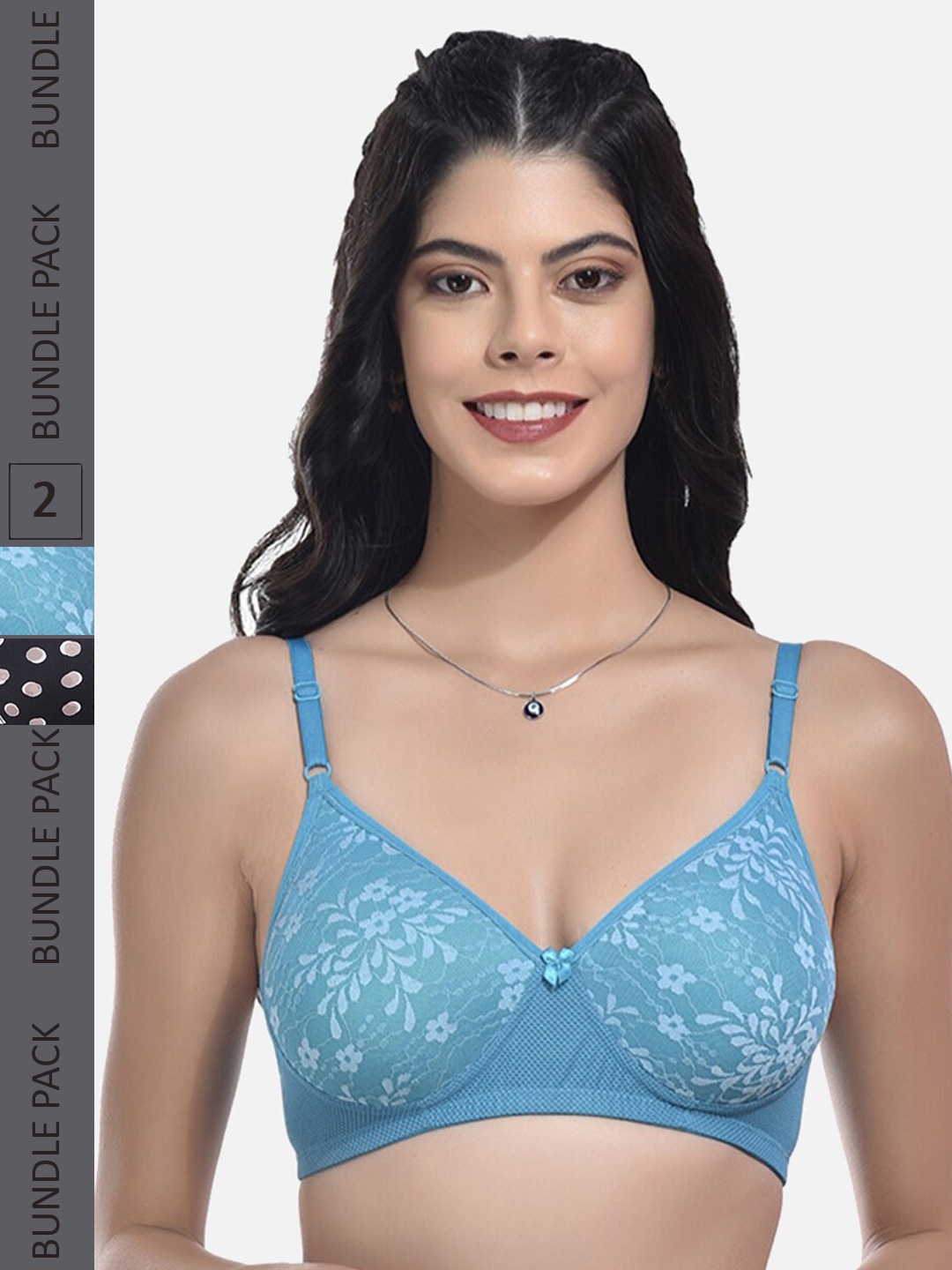 

StyFun Pack Of 2 Printed Full Coverage Lightly Padded All Day Comfort Bra, Blue