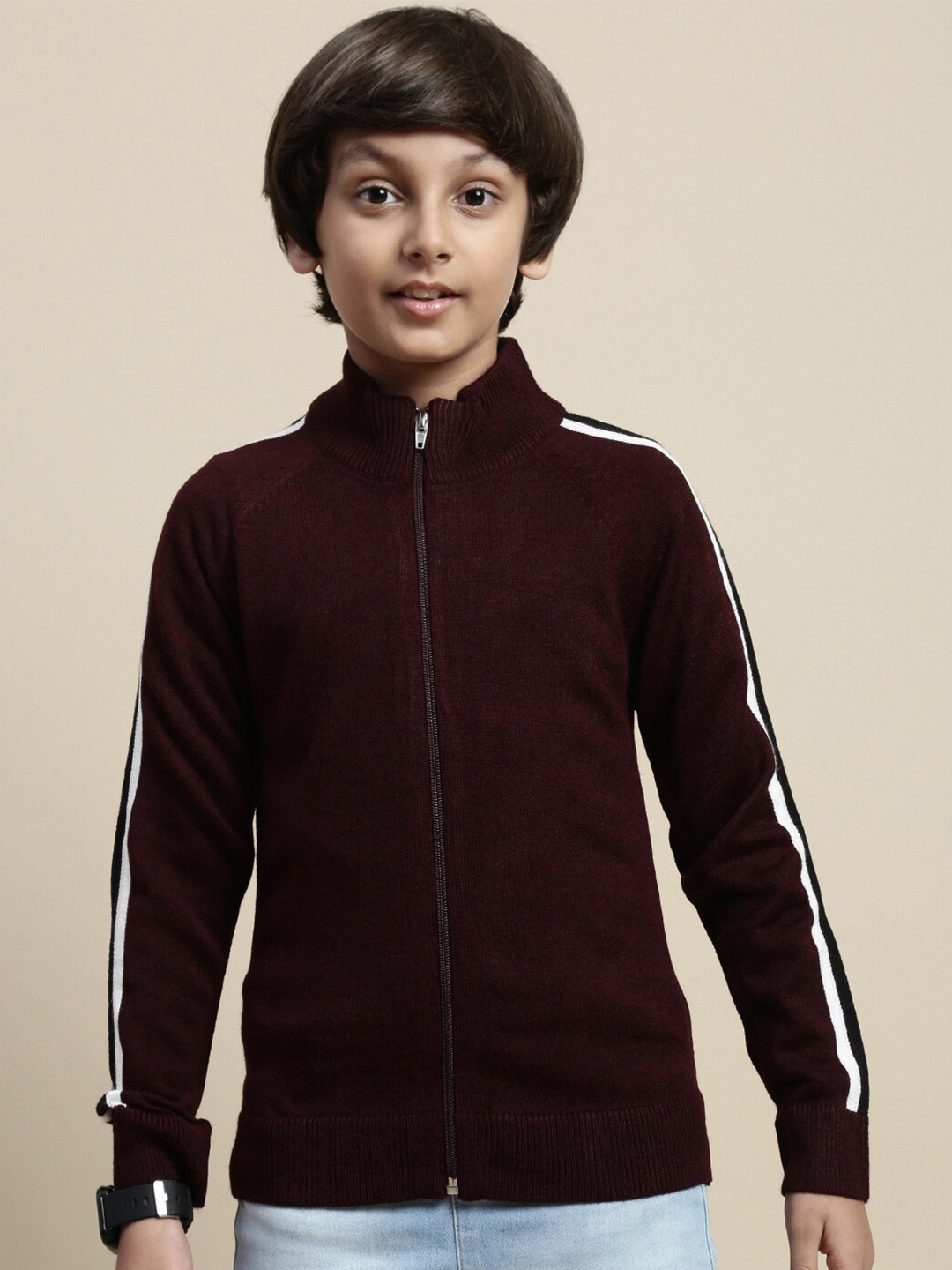 

PIPIN Boys Turtle Neck Sweatshirt With Zip Detail Detail, Maroon