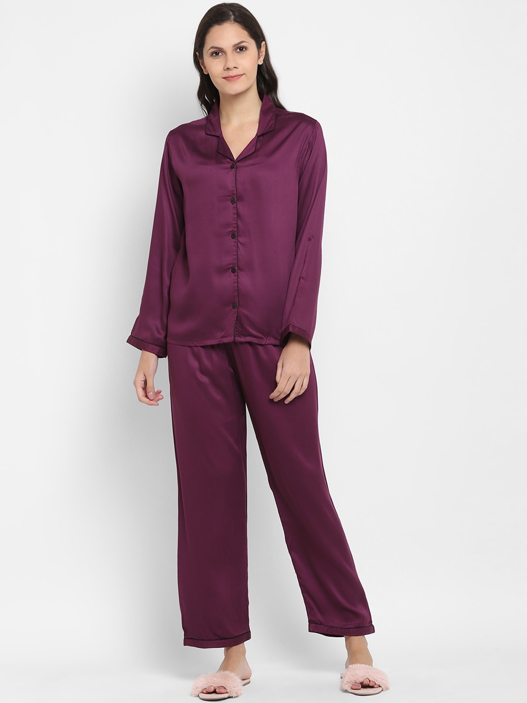 shopbloom Satin Night suit, Purple
