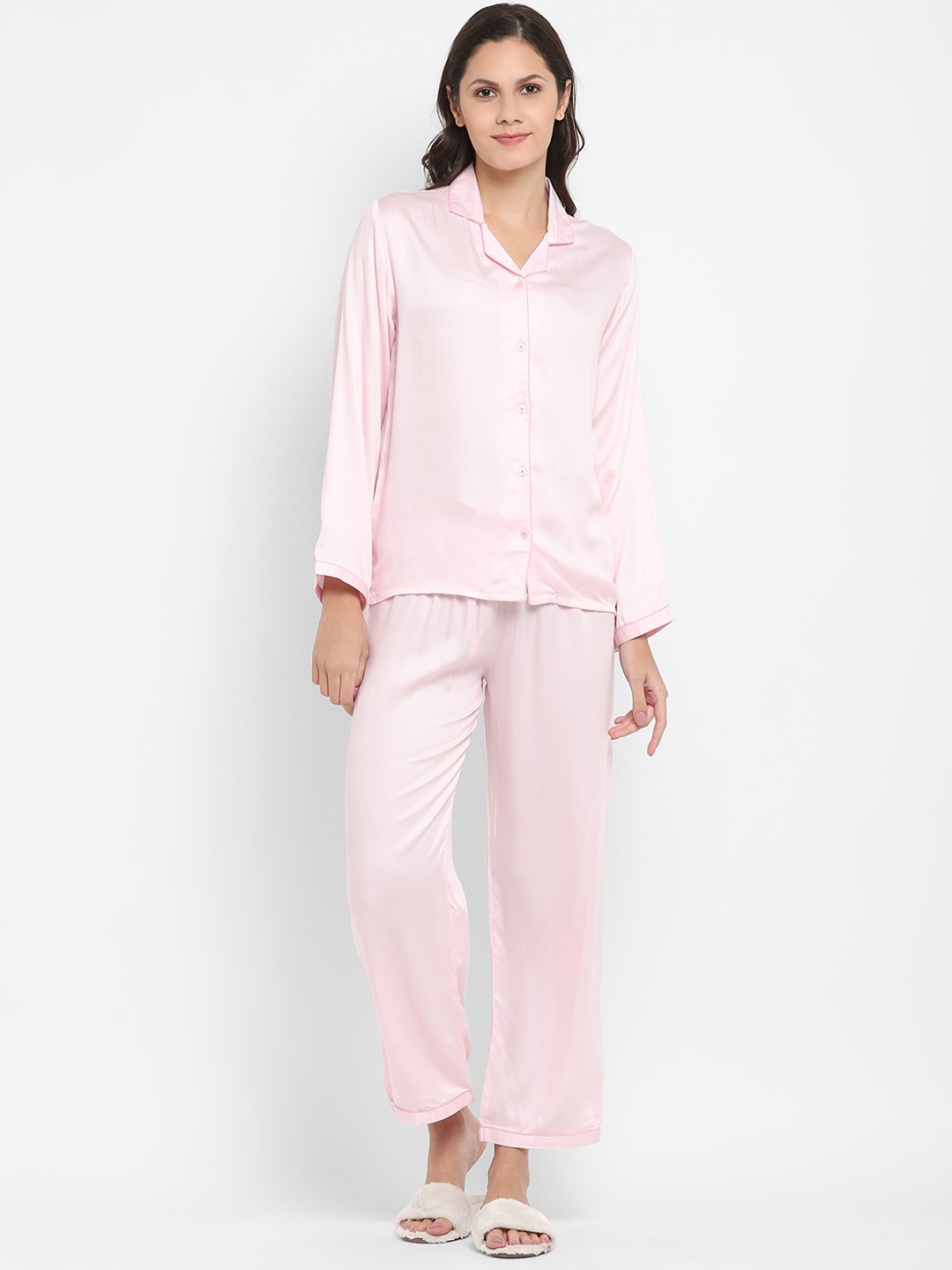 shopbloom Satin Night suit, Pink