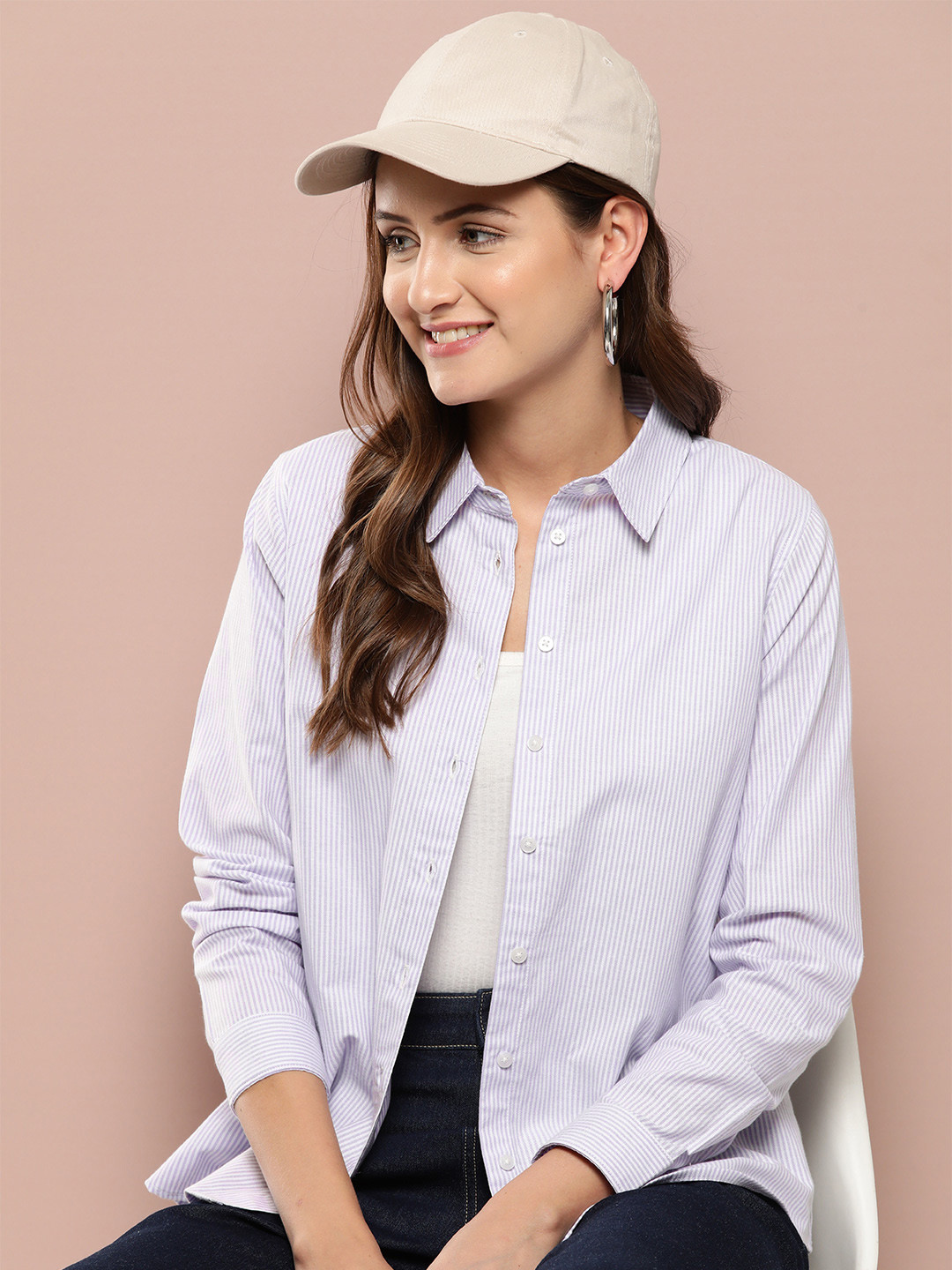 

Harvard Pure Cotton Striped Casual Shirt, Lavender