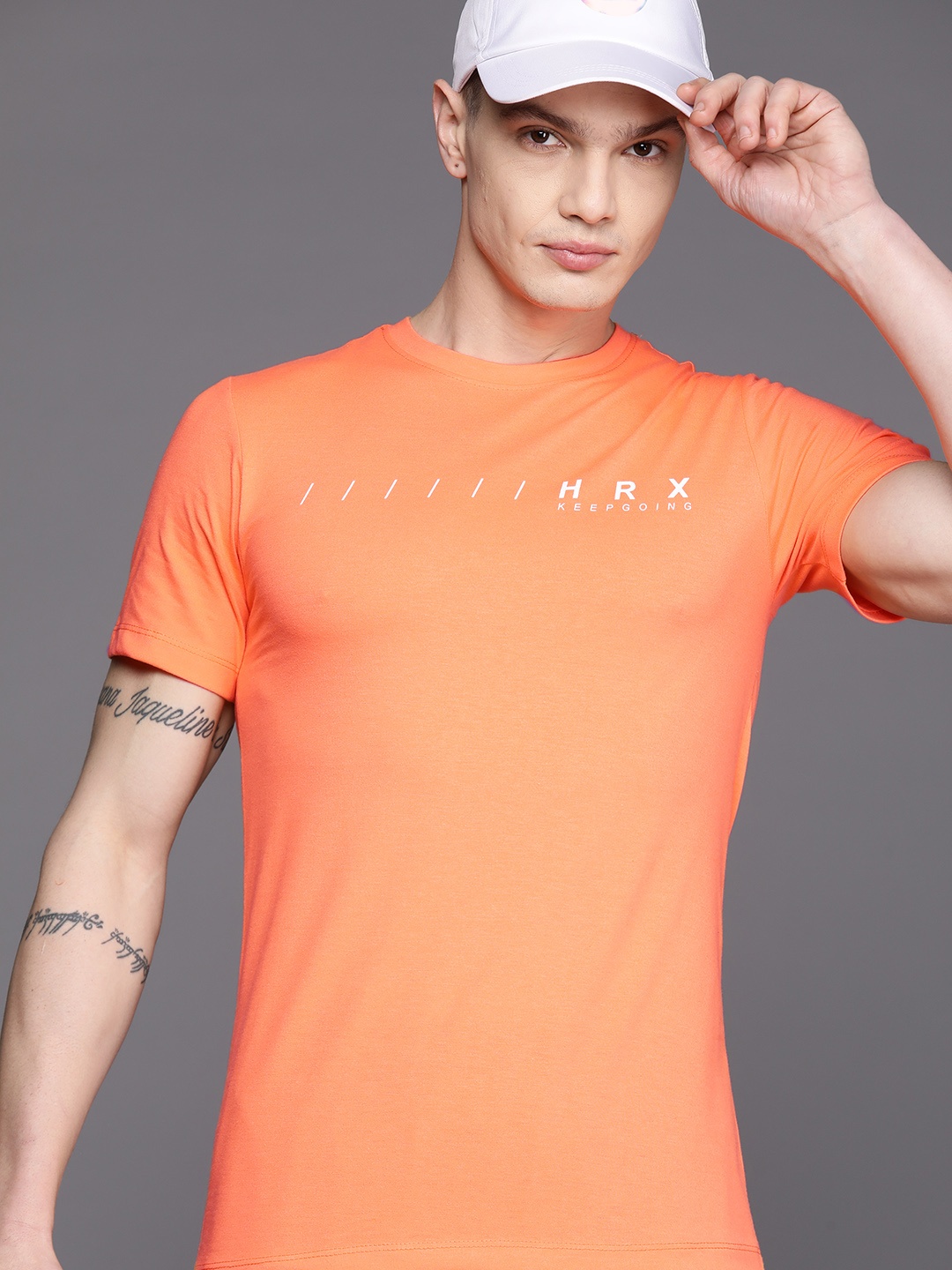 

HRX by Hrithik Roshan Men Printed Rapid-Dry Training T-shirt, Peach
