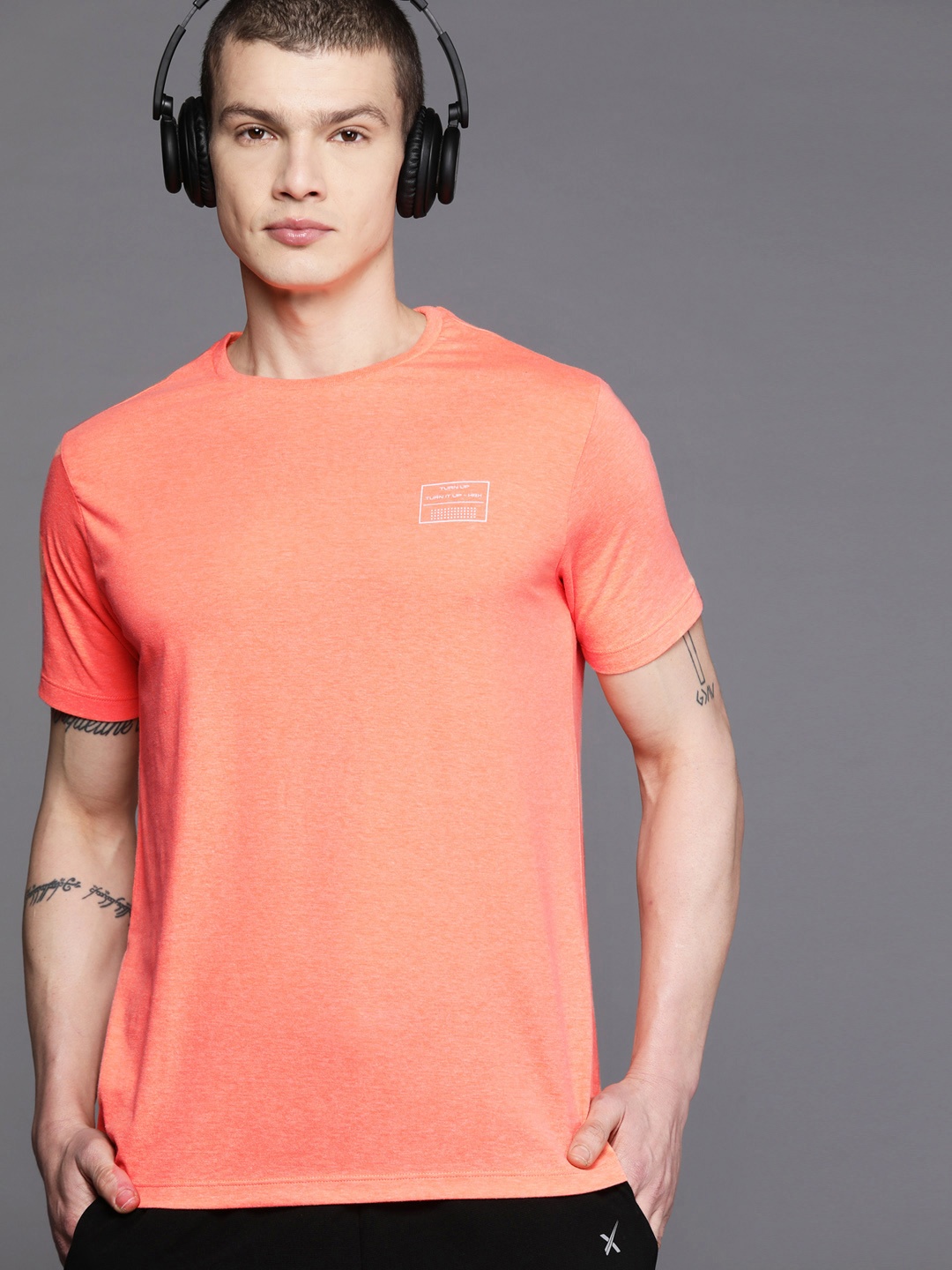 

HRX by Hrithik Roshan Printed Detail Round-Neck Rapid-Dry Training T-shirt, Orange