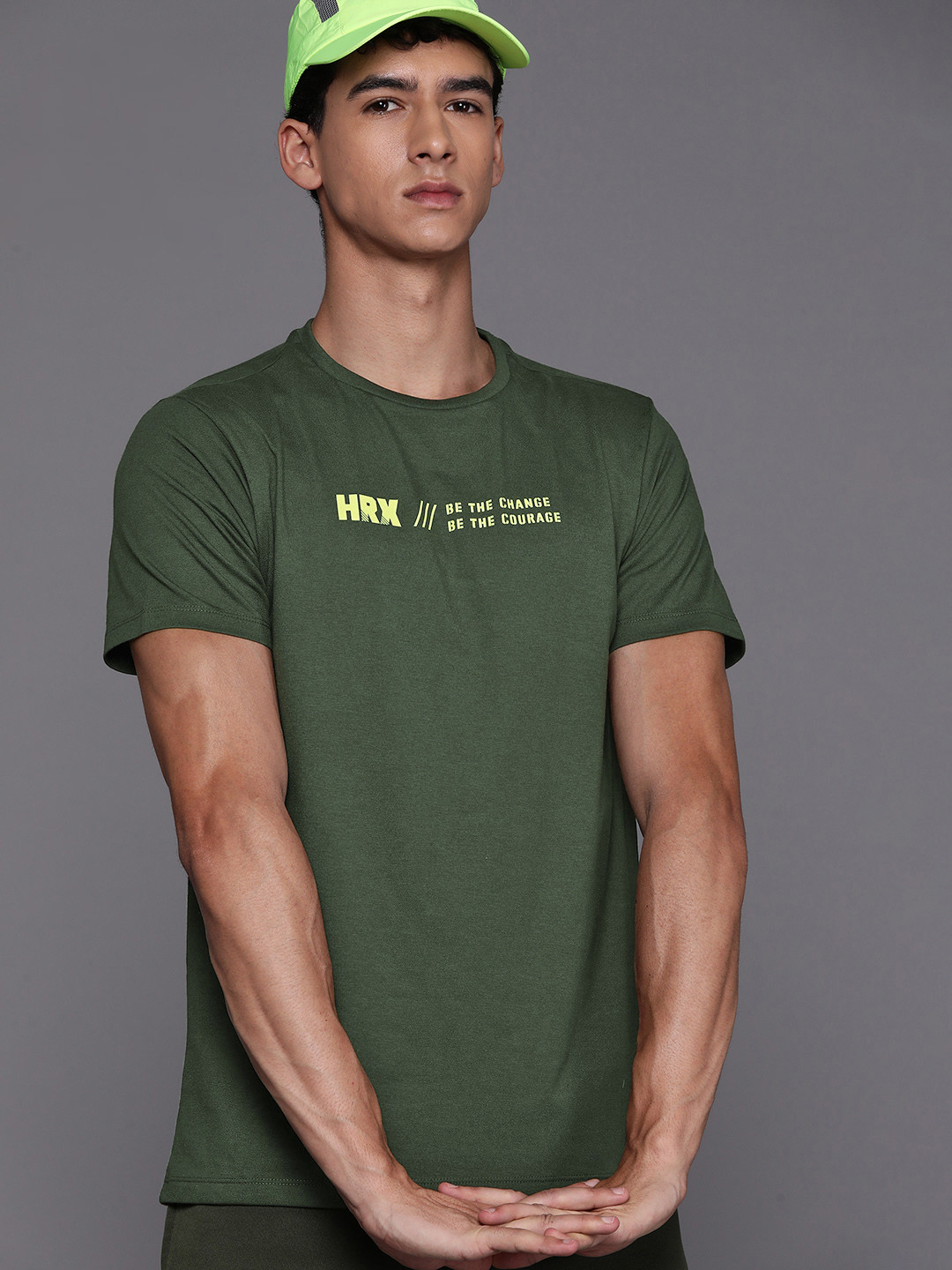 

HRX by Hrithik Roshan Men Typography Printed Rapid-Dry Training T-shirt, Olive