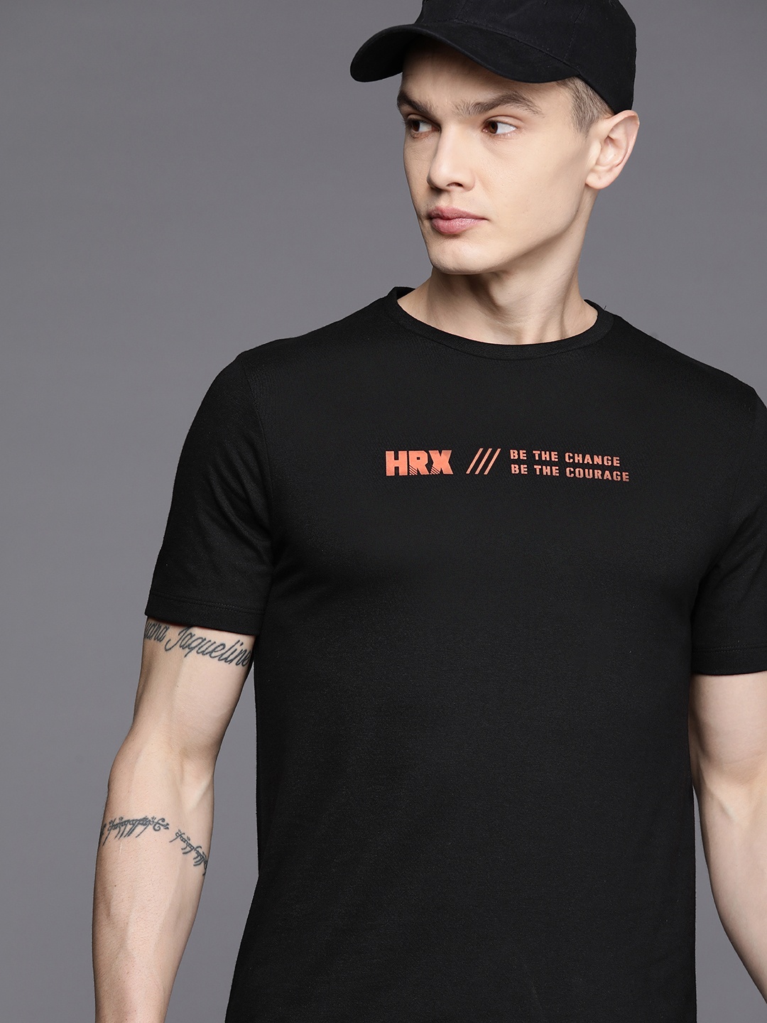 

HRX by Hrithik Roshan Typography Print Training T-shirt, Black