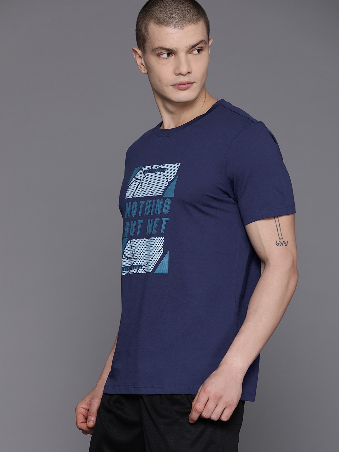

HRX by Hrithik Roshan Typography Printed Pure Cotton Basketball T-shirt, Navy blue