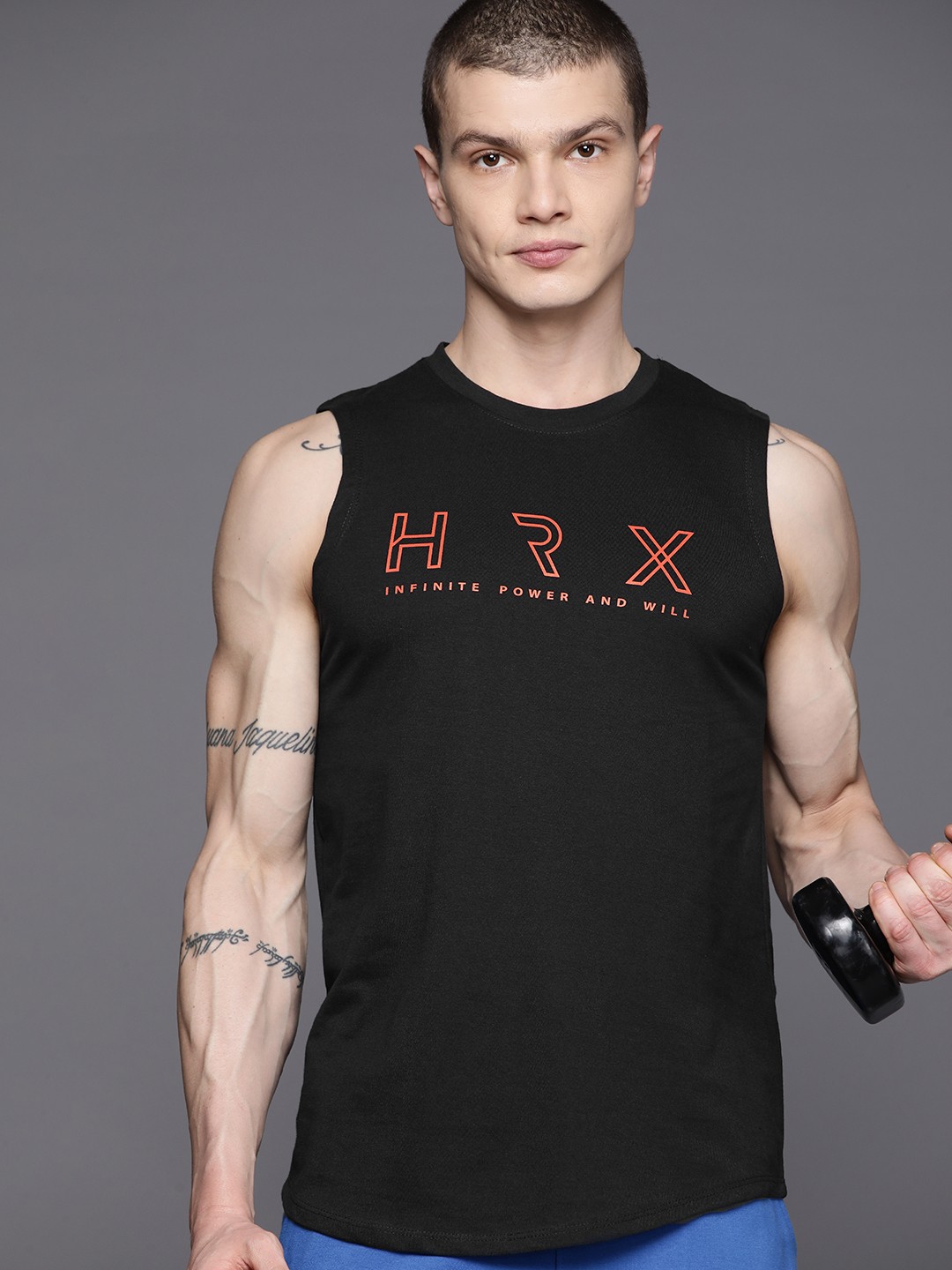 

HRX by Hrithik Roshan Rapid-Dry Brand Logo Printed Training T-shirt, Black