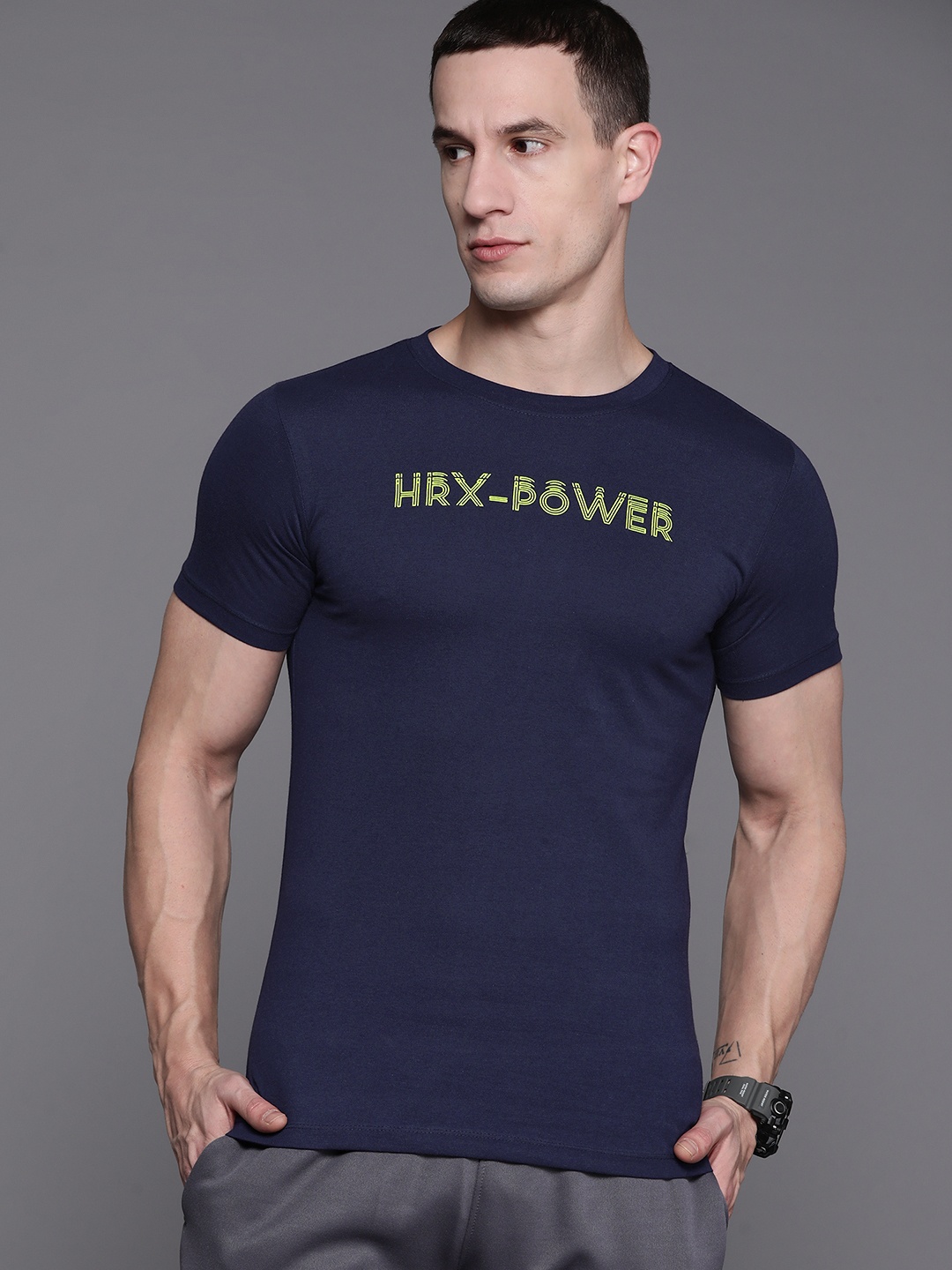 

HRX by Hrithik Roshan Rapid-Dry Printed Training T-shirt, Navy blue
