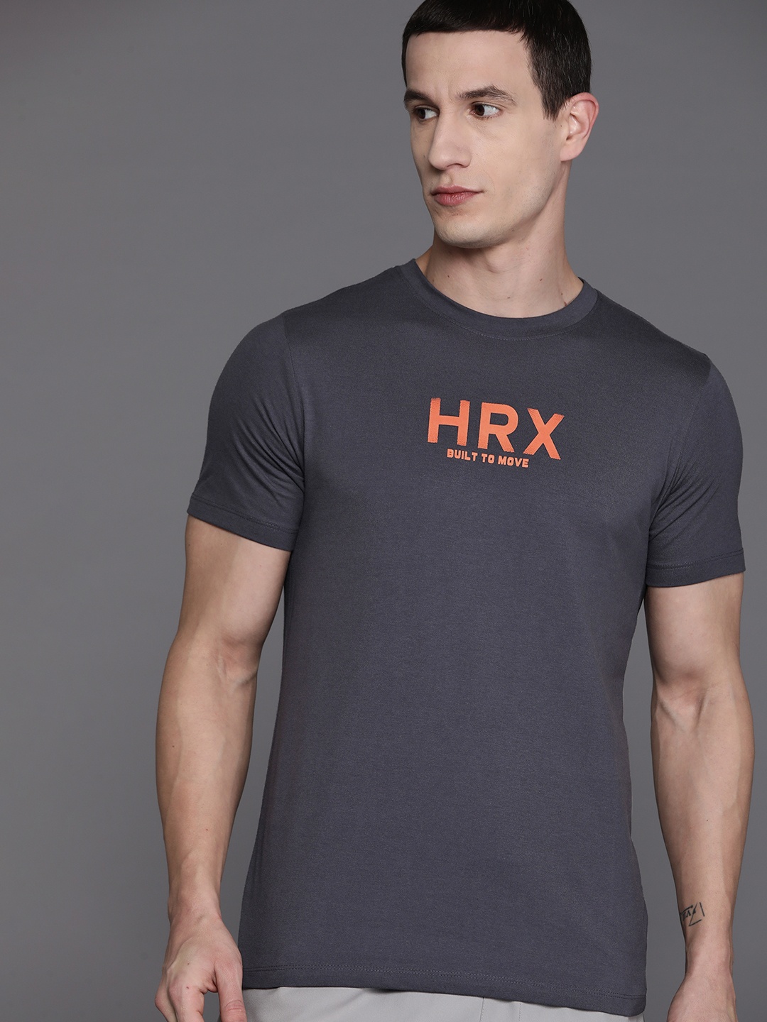 

HRX by Hrithik Roshan Brand Logo Print Training T-shirt, Charcoal