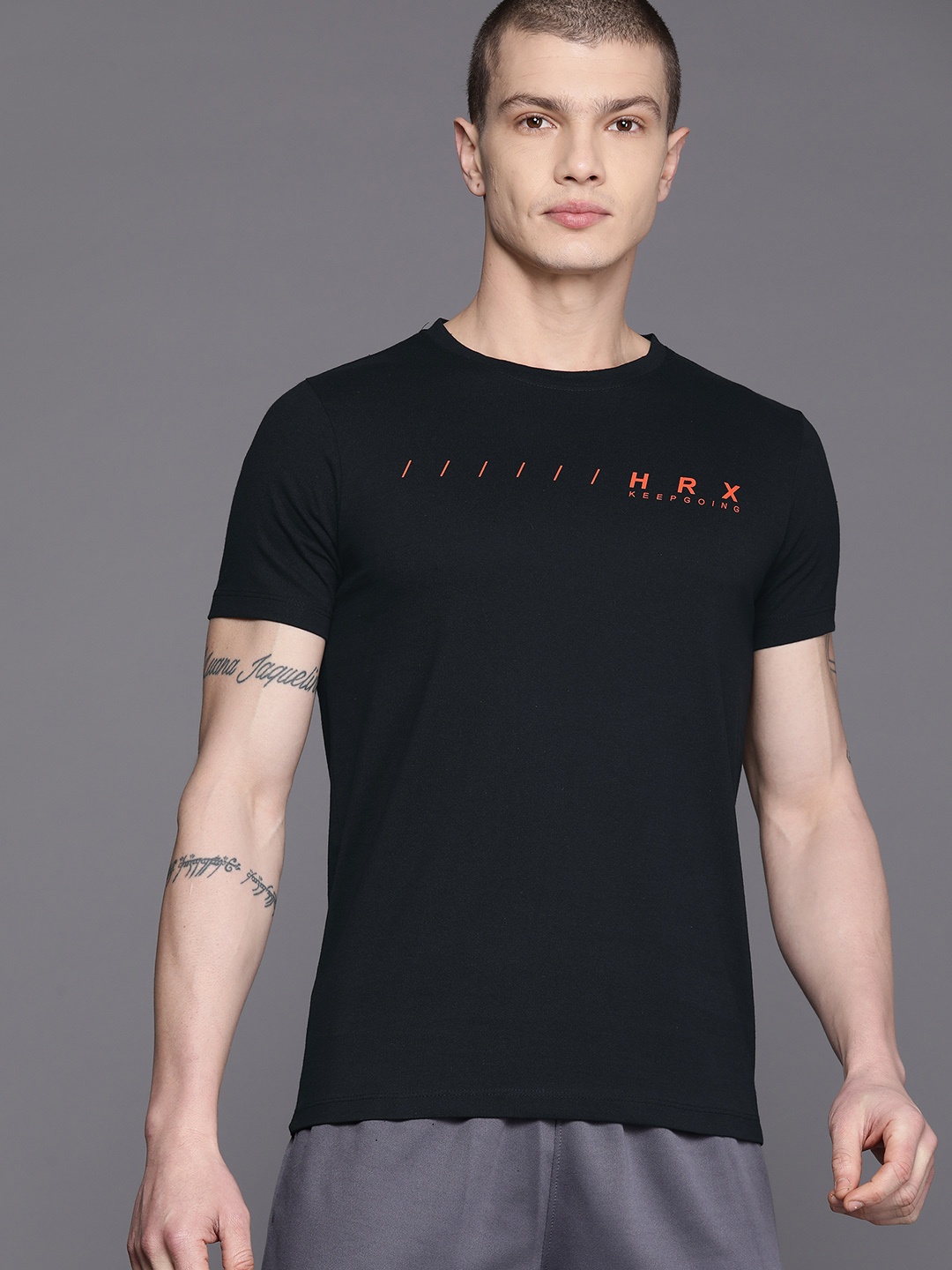 

HRX by Hrithik Roshan Men Printed Rapid-Dry Training T-shirt, Black