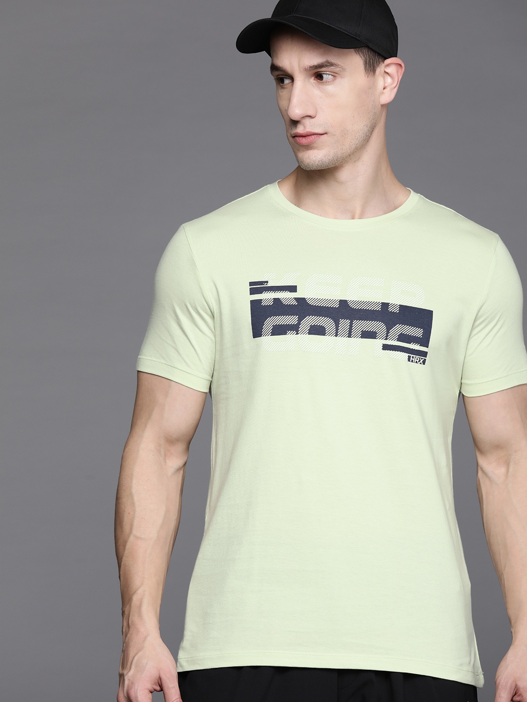 

HRX by Hrithik Roshan Typography Printed Pure Cotton T-shirt, Green
