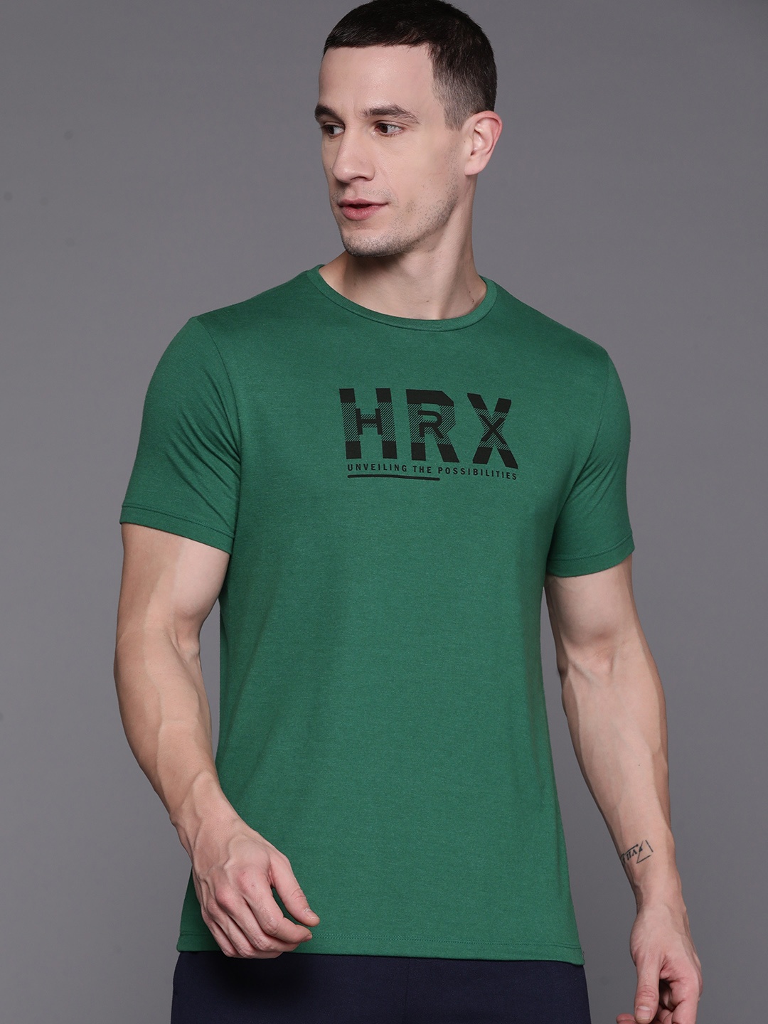 

HRX by Hrithik Roshan Men Brand Logo Printed T-shirt, Green