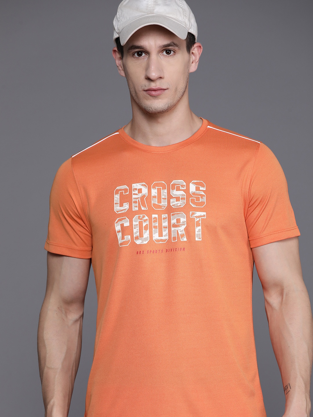 

HRX by Hrithik Roshan Men Printed Rapid-Dry Badminton T-shirt, Orange