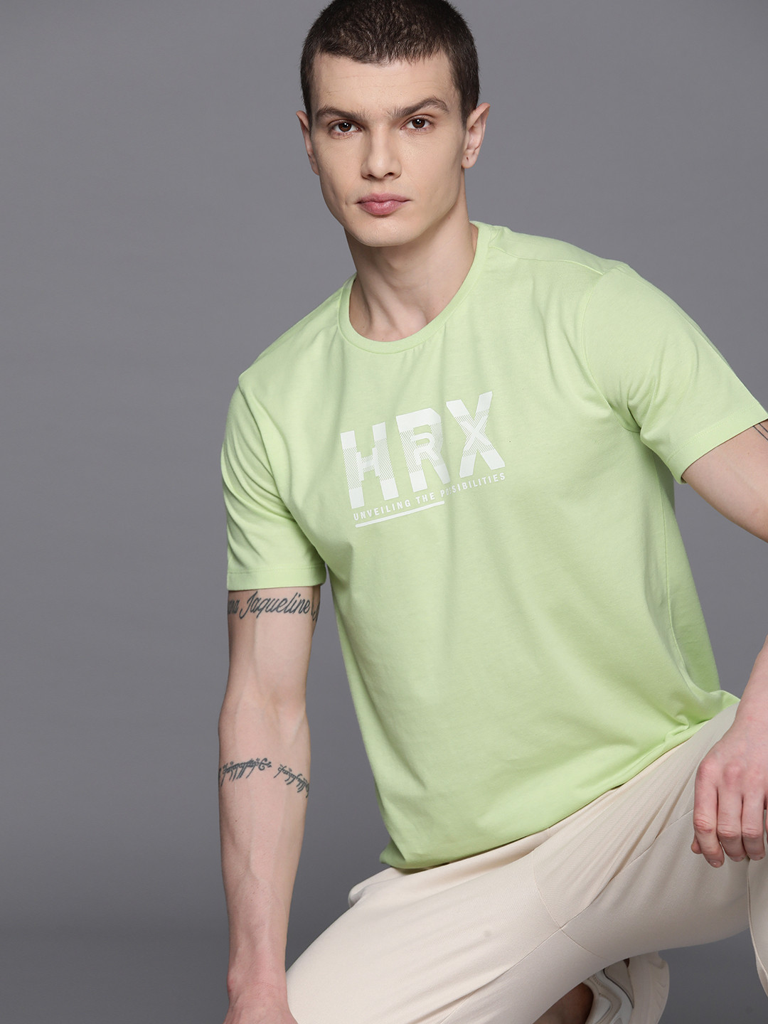 

HRX by Hrithik Roshan Brand Logo Printed Regular Fit T-shirt, Green