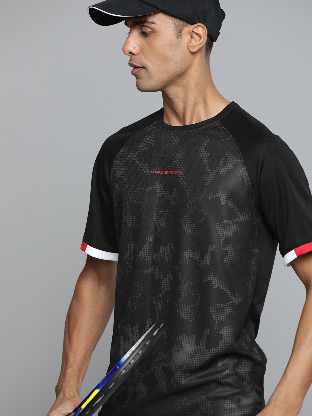 

HRX by Hrithik Roshan Printed Rapid-Dry Racket T-shirt, Black