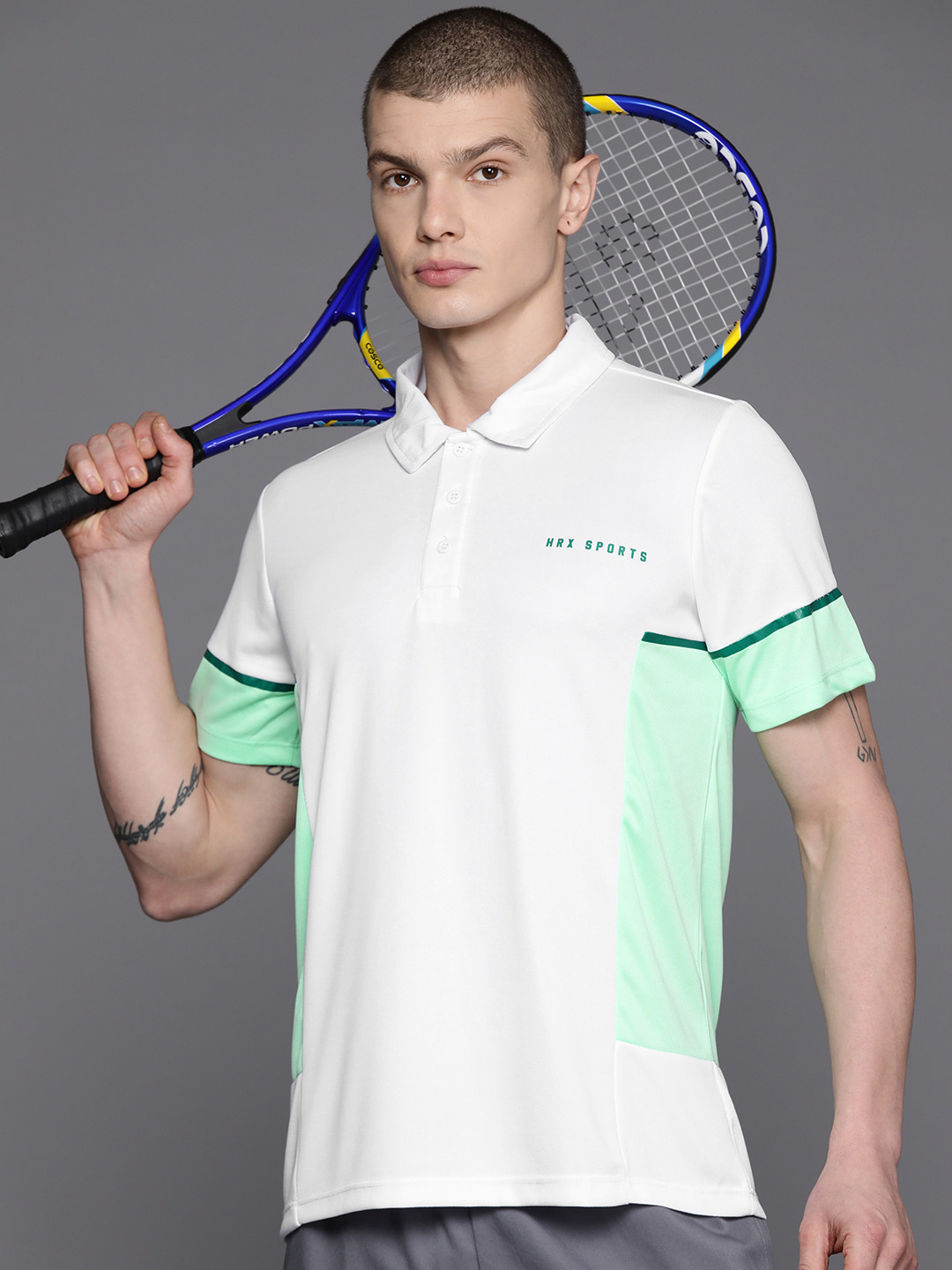 

HRX by Hrithik Roshan Colourblocked Polo Collar Racket Sport Rapid-Dry T-shirt, White