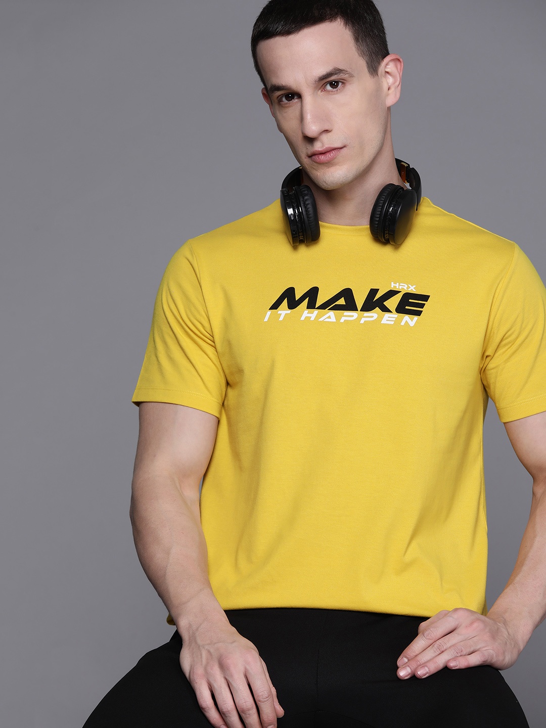 

HRX by Hrithik Roshan Men Typography Printed T-shirt, Yellow