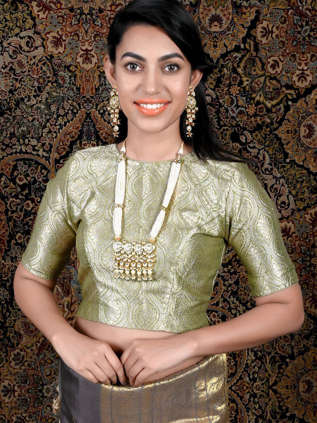 

ODETTE Gold-Plated Kundan-Studded & Beaded Jewellery Set