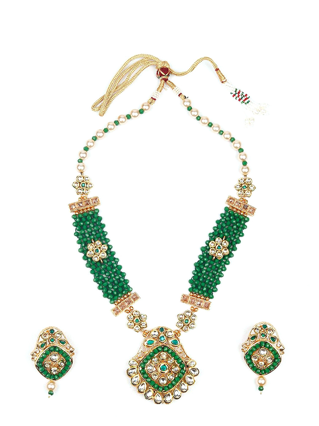 

ODETTE Gold-Plated Stone-Studded & Beaded Jewellery Set