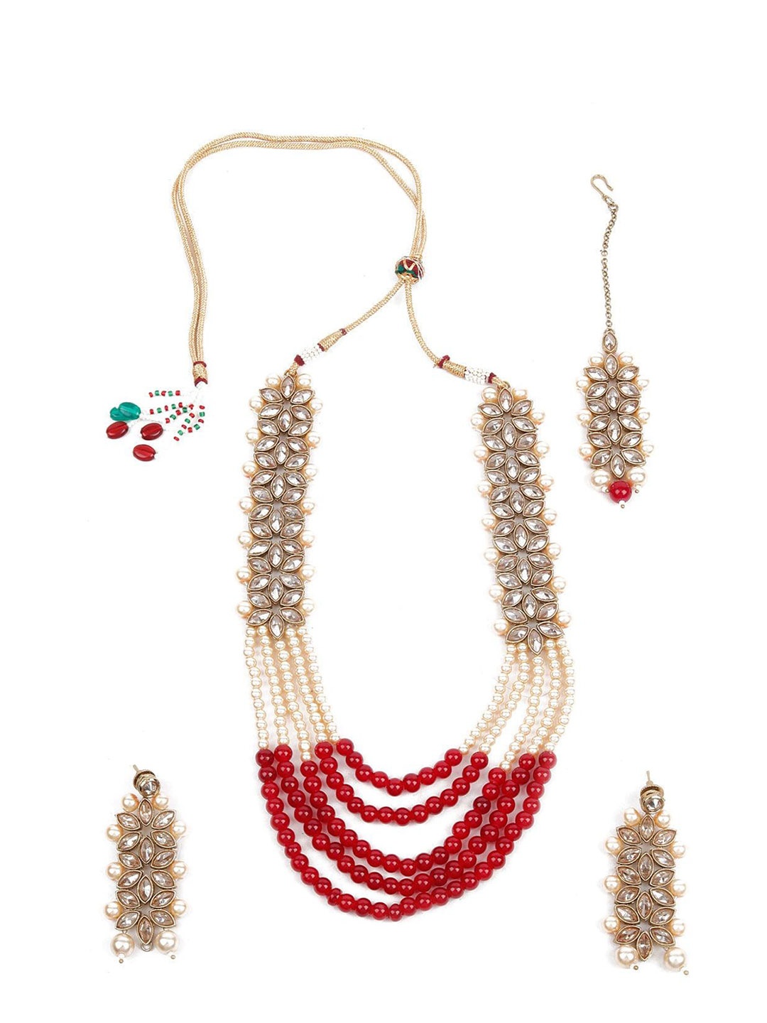 

ODETTE Gold-Plated Stone-Studded & Beaded Jewellery Set