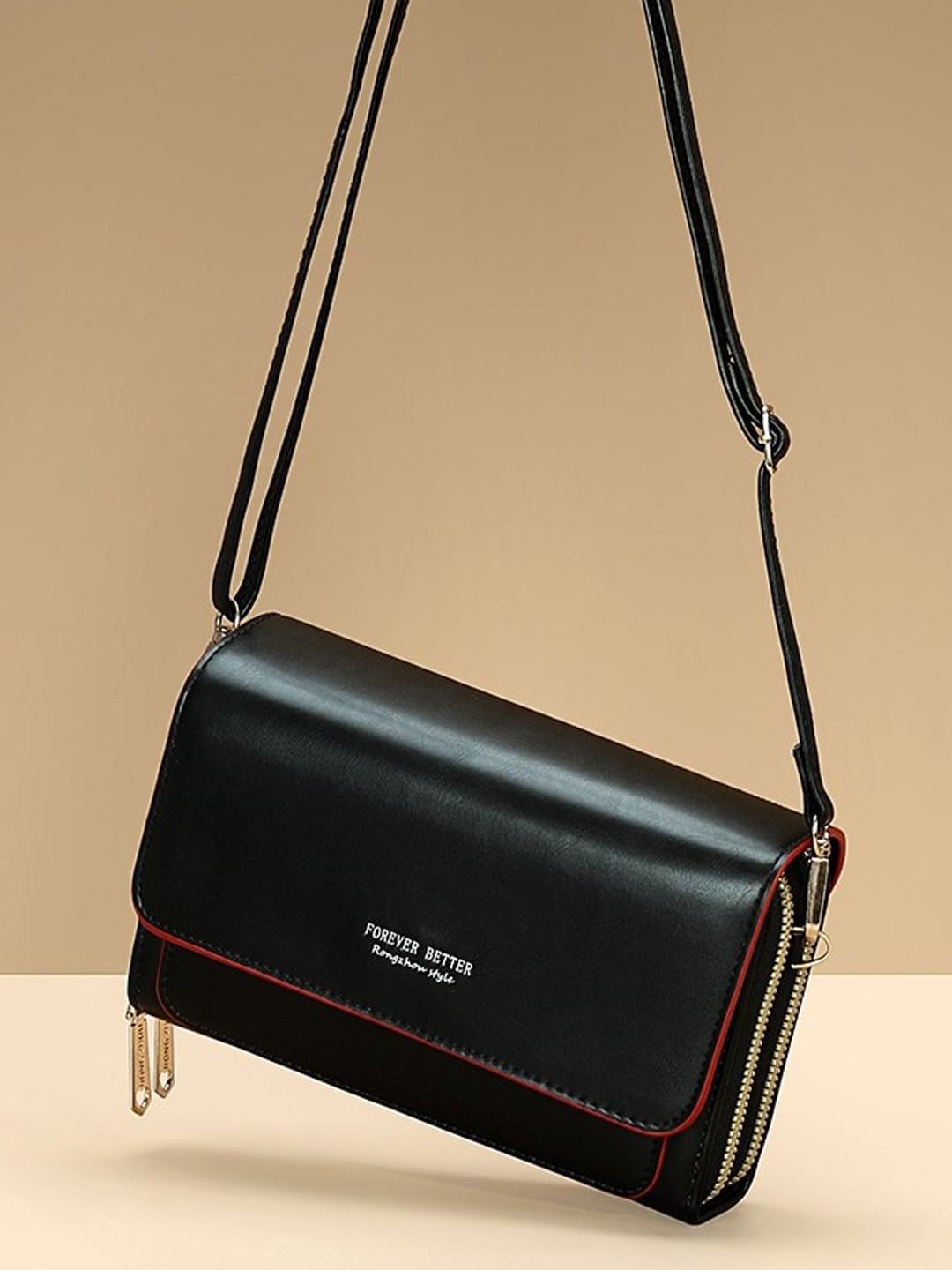 

Diana Korr Black PU Structured Sling Bag with Applique