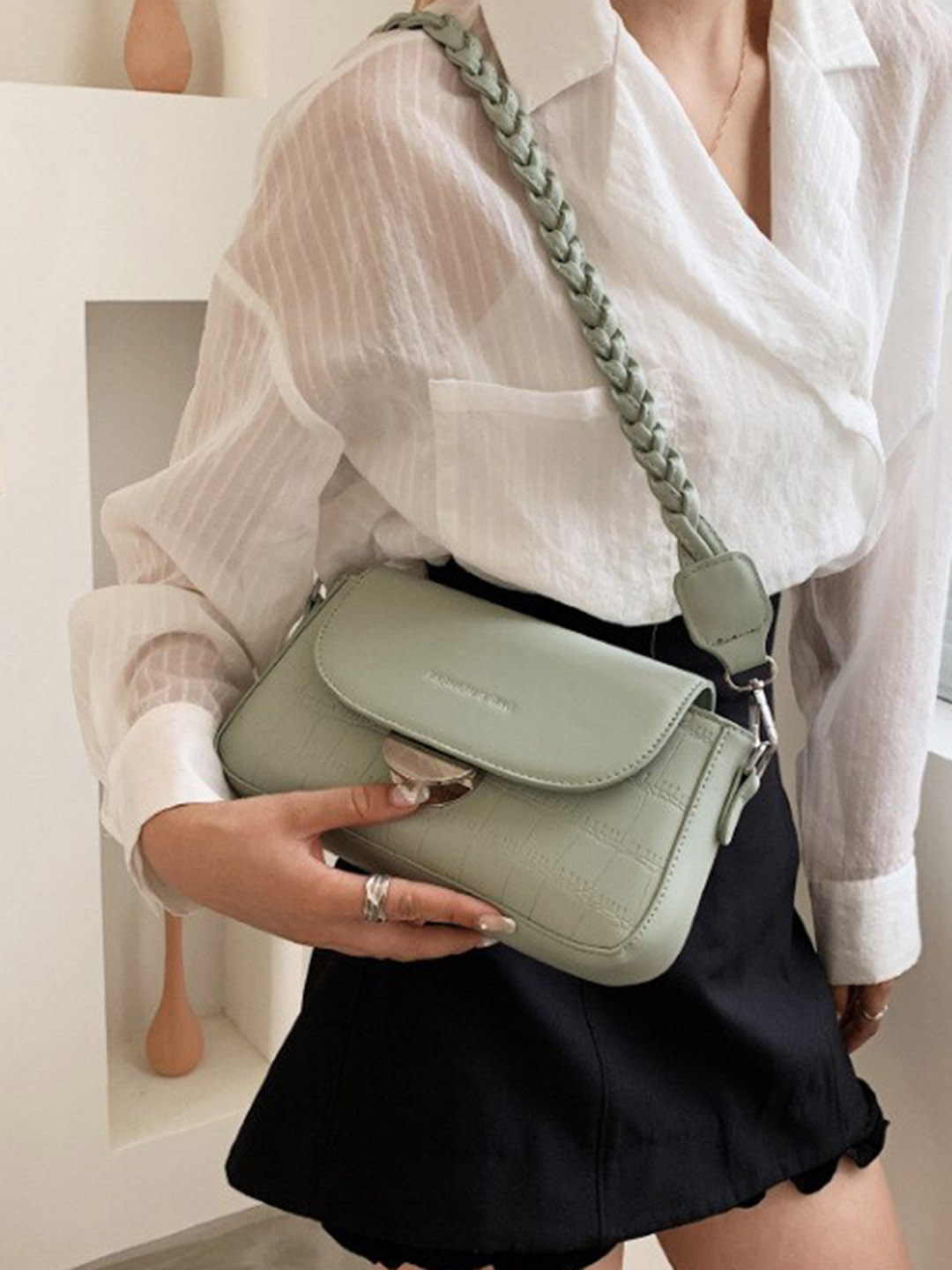 

Diana Korr Textured Structured Shoulder Bag, Green
