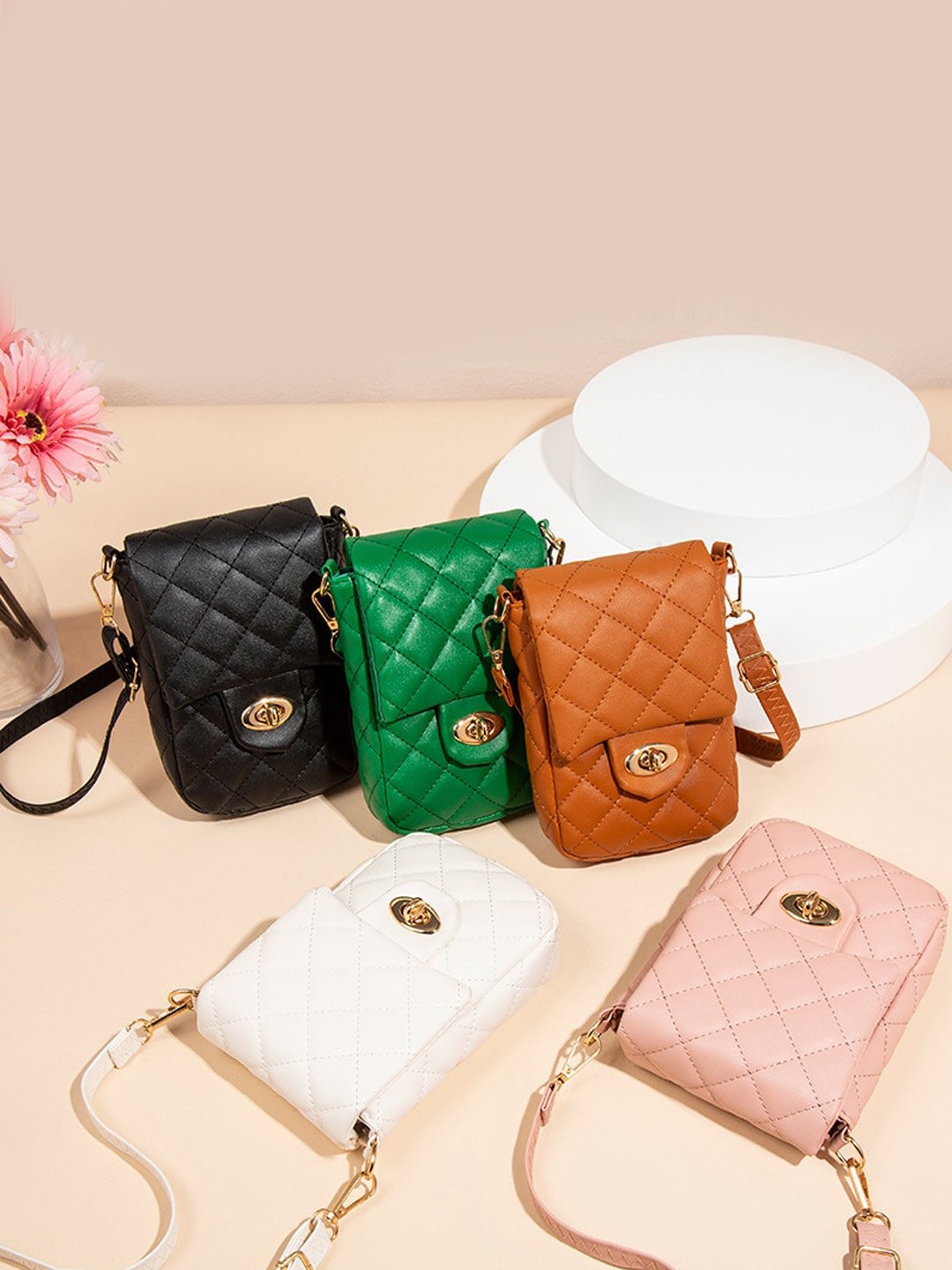 

Diana Korr White Textured PU Structured Handheld Bag with Quilted
