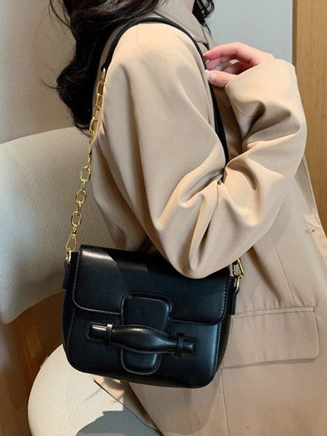 

Diana Korr Black Colourblocked PU Structured Satchel