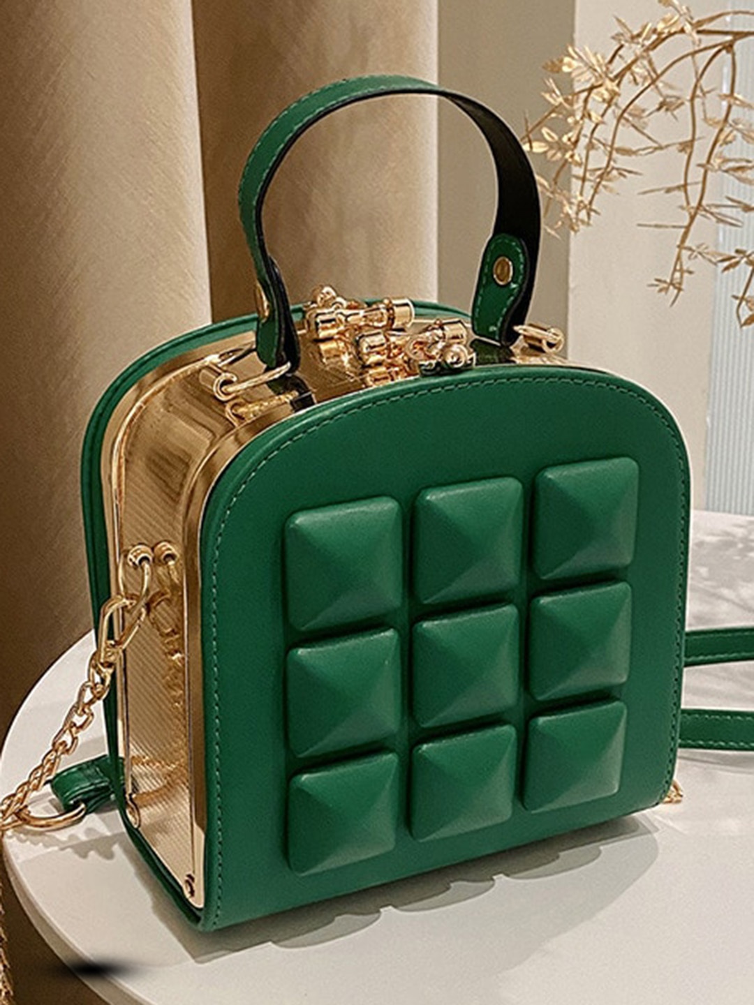 

Diana Korr Embellished PU Structured Handheld Bag, Green