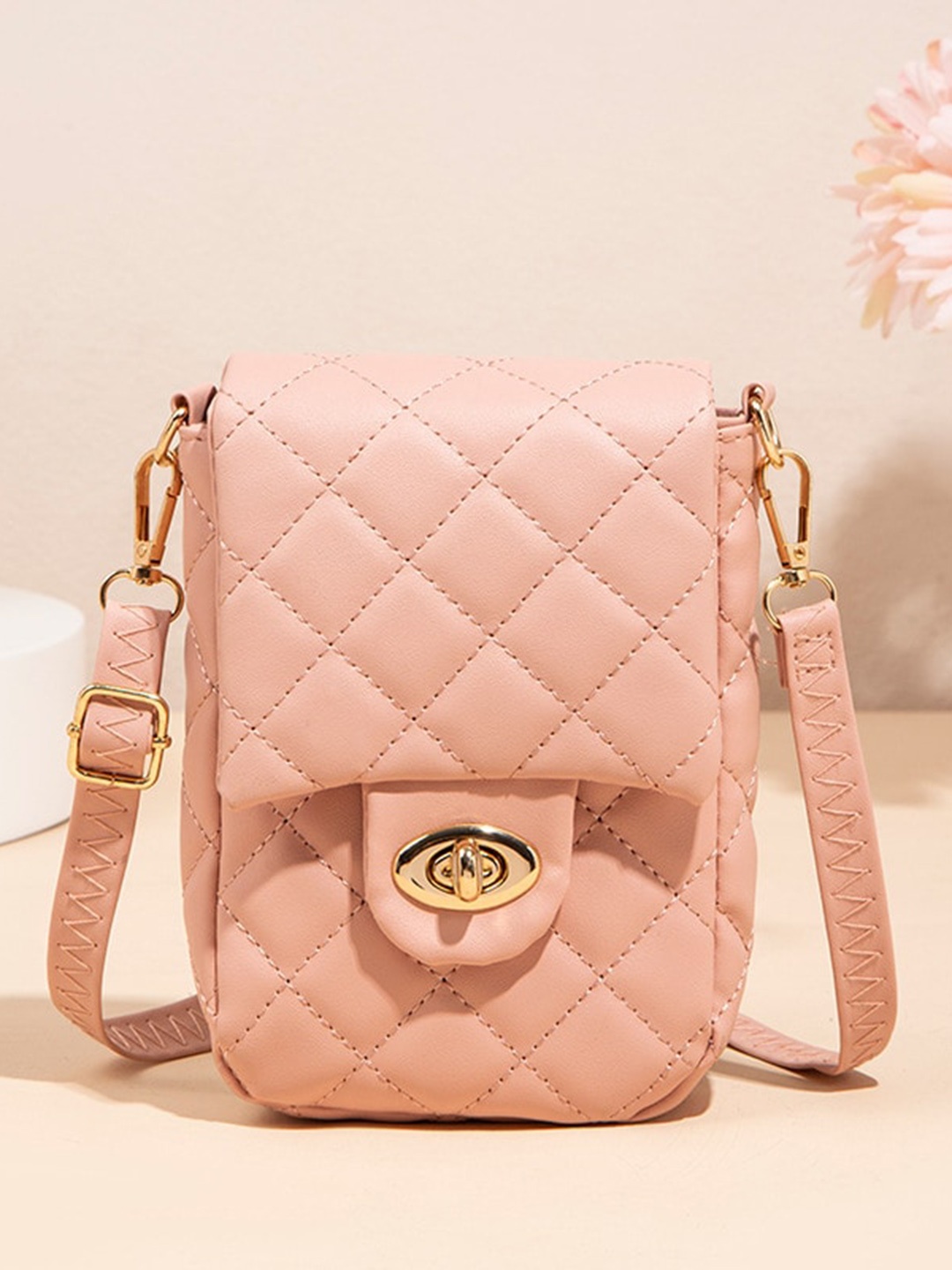 

Diana Korr Pink PU Structured Sling Bag with Quilted