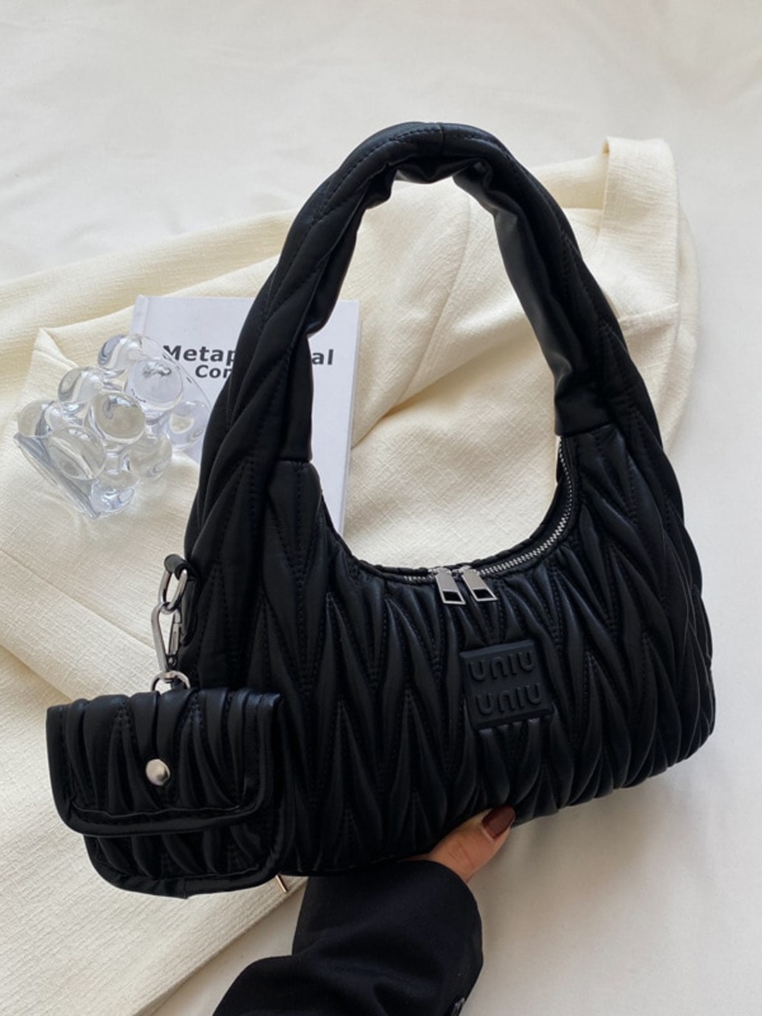 

Diana Korr Bucket Handheld Bag with Quilted, Black