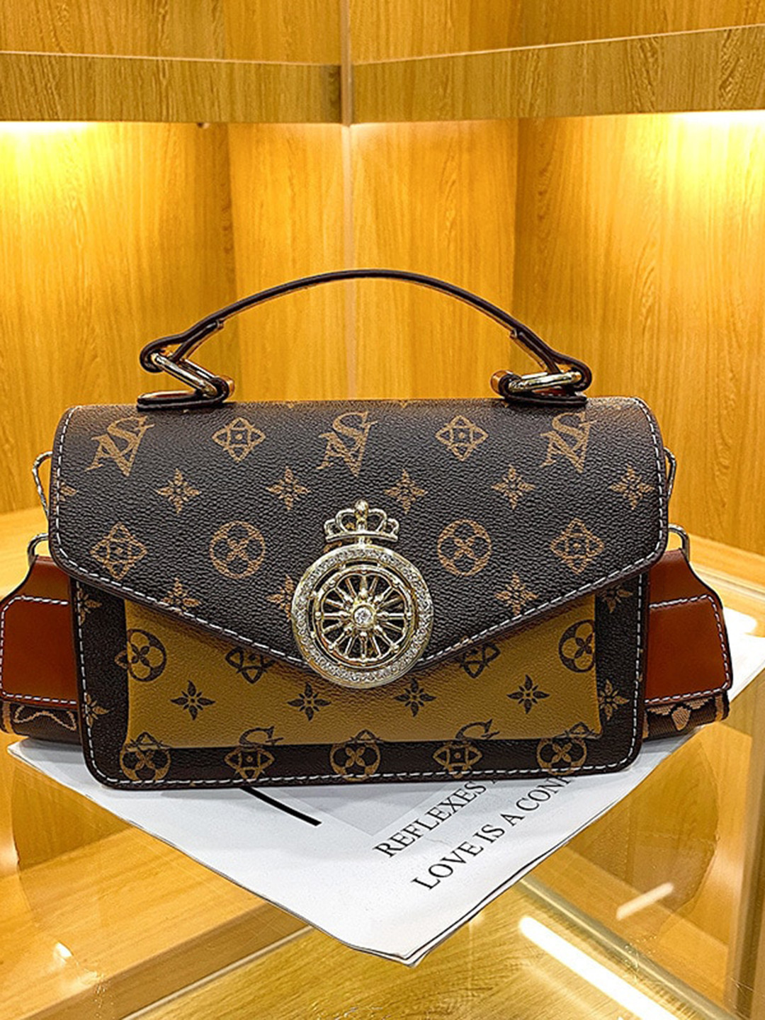 

Diana Korr Prinetd PU Structured Handheld Bag, Coffee brown