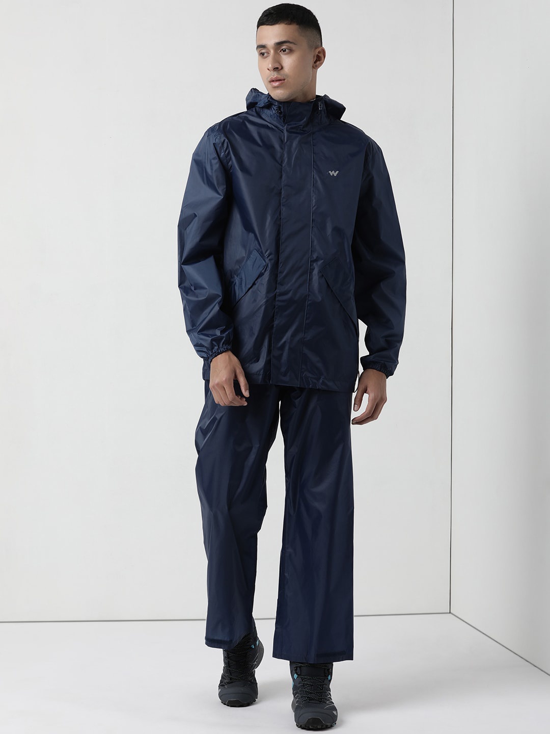 

Wildcraft Weather Resilient Hooded Rain Suit, Navy blue